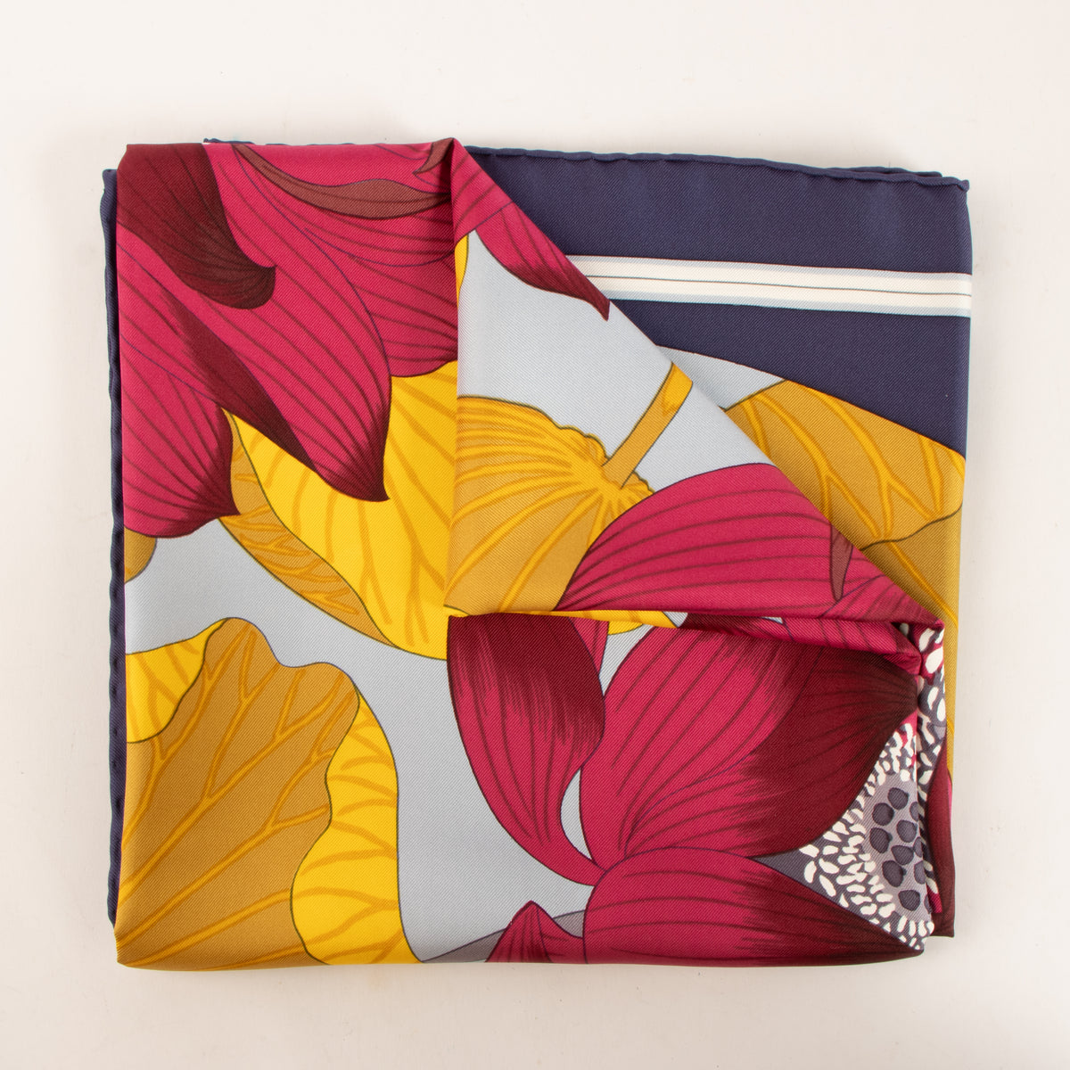 Shop this authentic Hermès Multicolour Fleurs de Lotus Silk 90 Scarf pre-loved on Labellov.com

