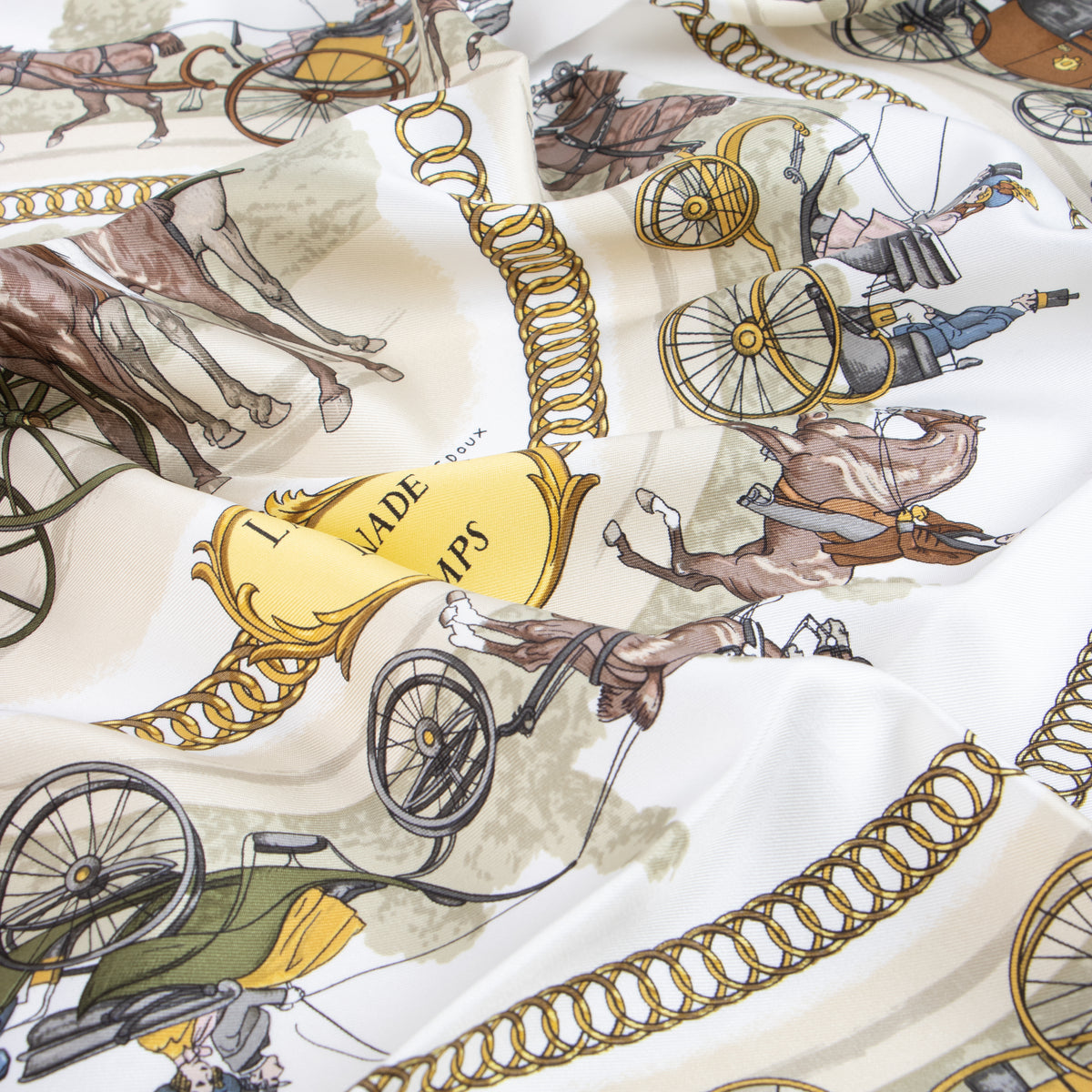 Shop this authentic Hermès Green La Promenade de Longchamps Silk Carré 90 Scarf pre-loved on labellov.com