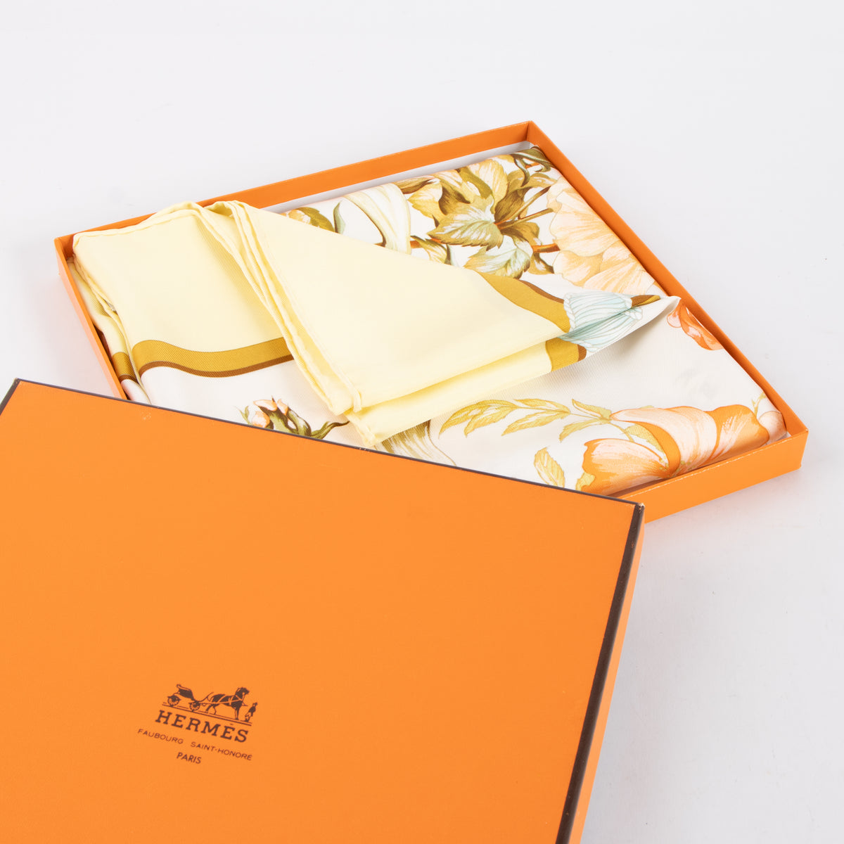Shop the authentic Hermès Yellow Silk Regina Carré 90 Scarf on Labellov.com.