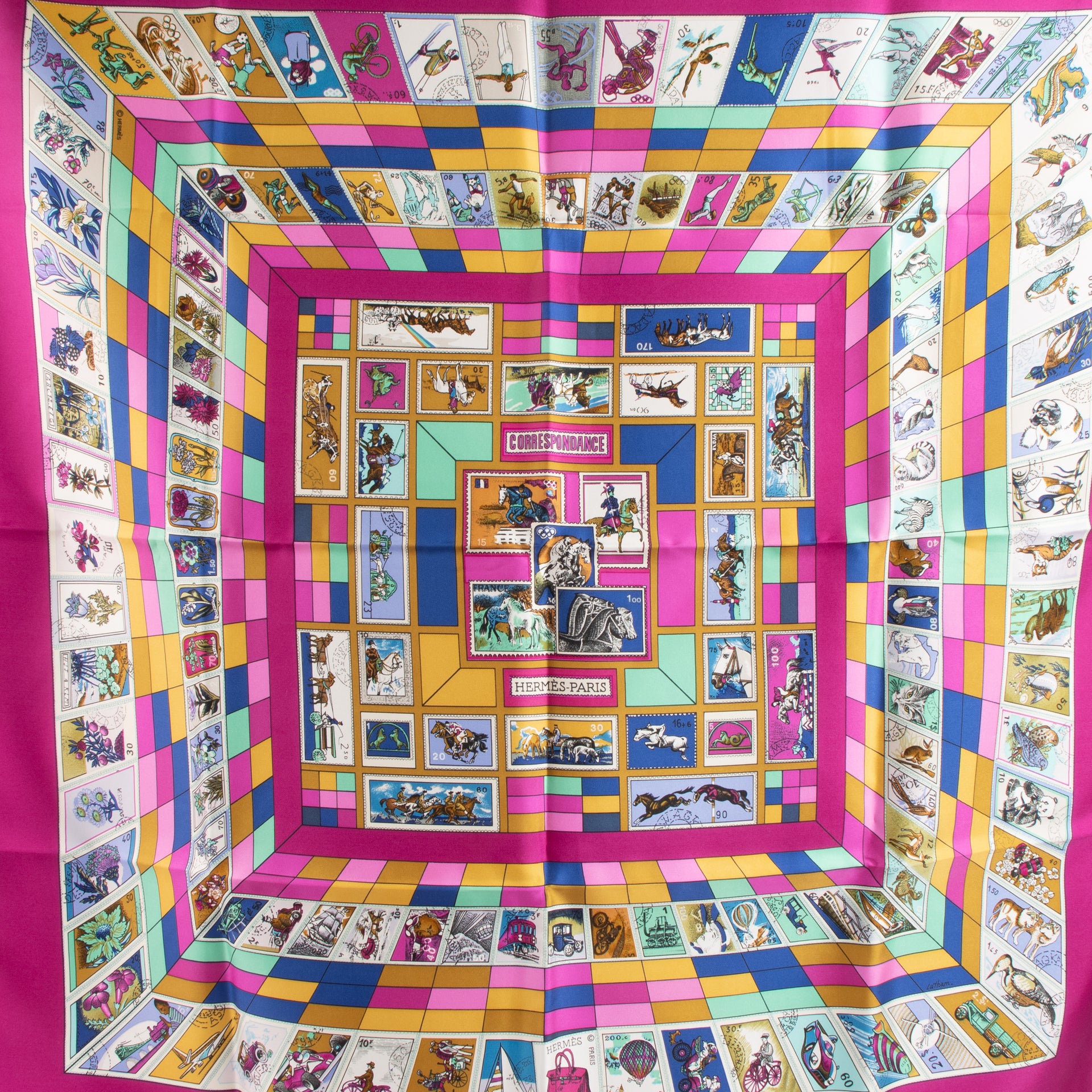 Hermès Carre de Soie 90 Correspondance Scarf