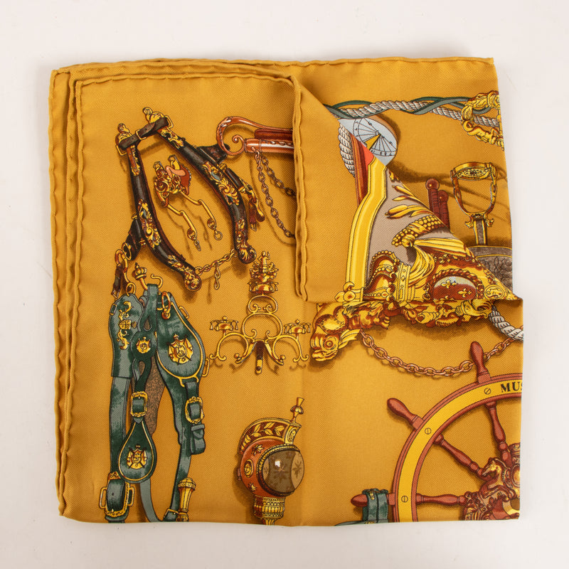 Shop this authentic Hermès Musée Gold Silk Gavroche 45 Scarf pre-loved on Labellov.com