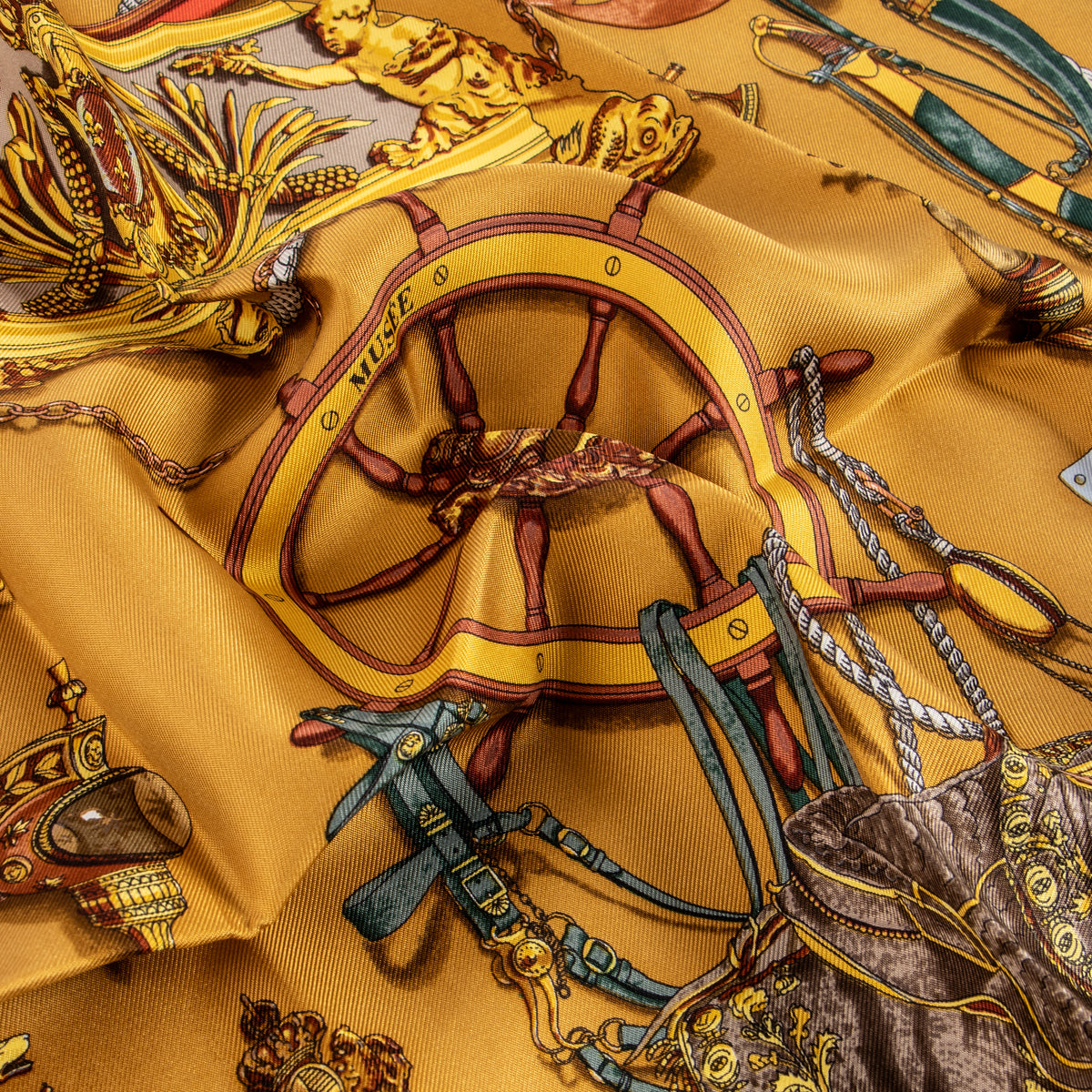 Shop this authentic Hermès Musée Gold Silk Gavroche 45 Scarf pre-loved on Labellov.com