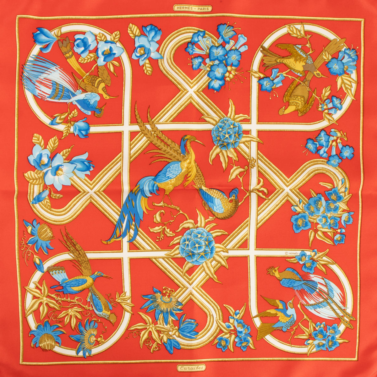 Shop this authentic Hermès Caraïbes Red Silk Gavroche 45 Scarf pre-loved on Labellov.com