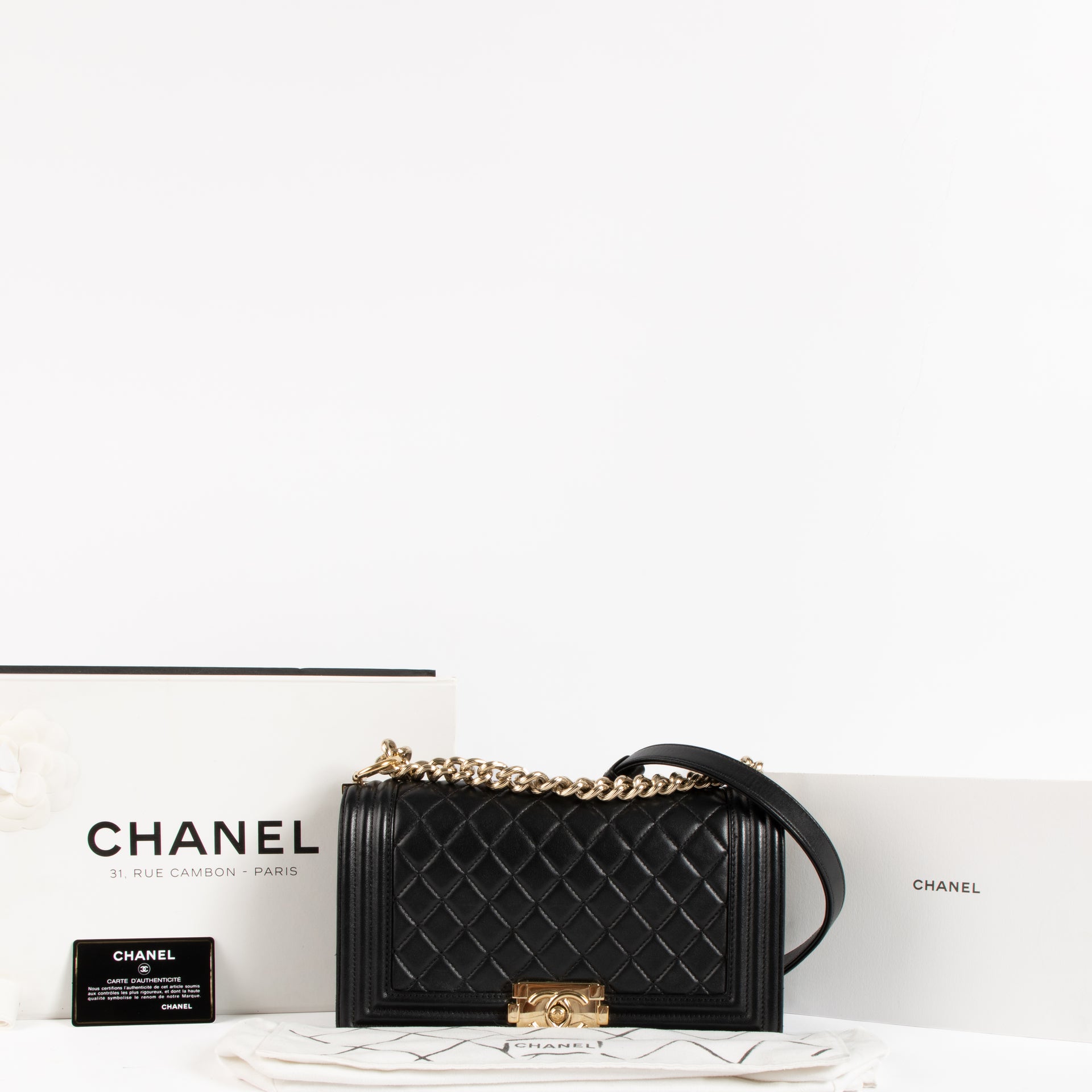 Chanel Black Calfskin Medium Boy Chanel Bag