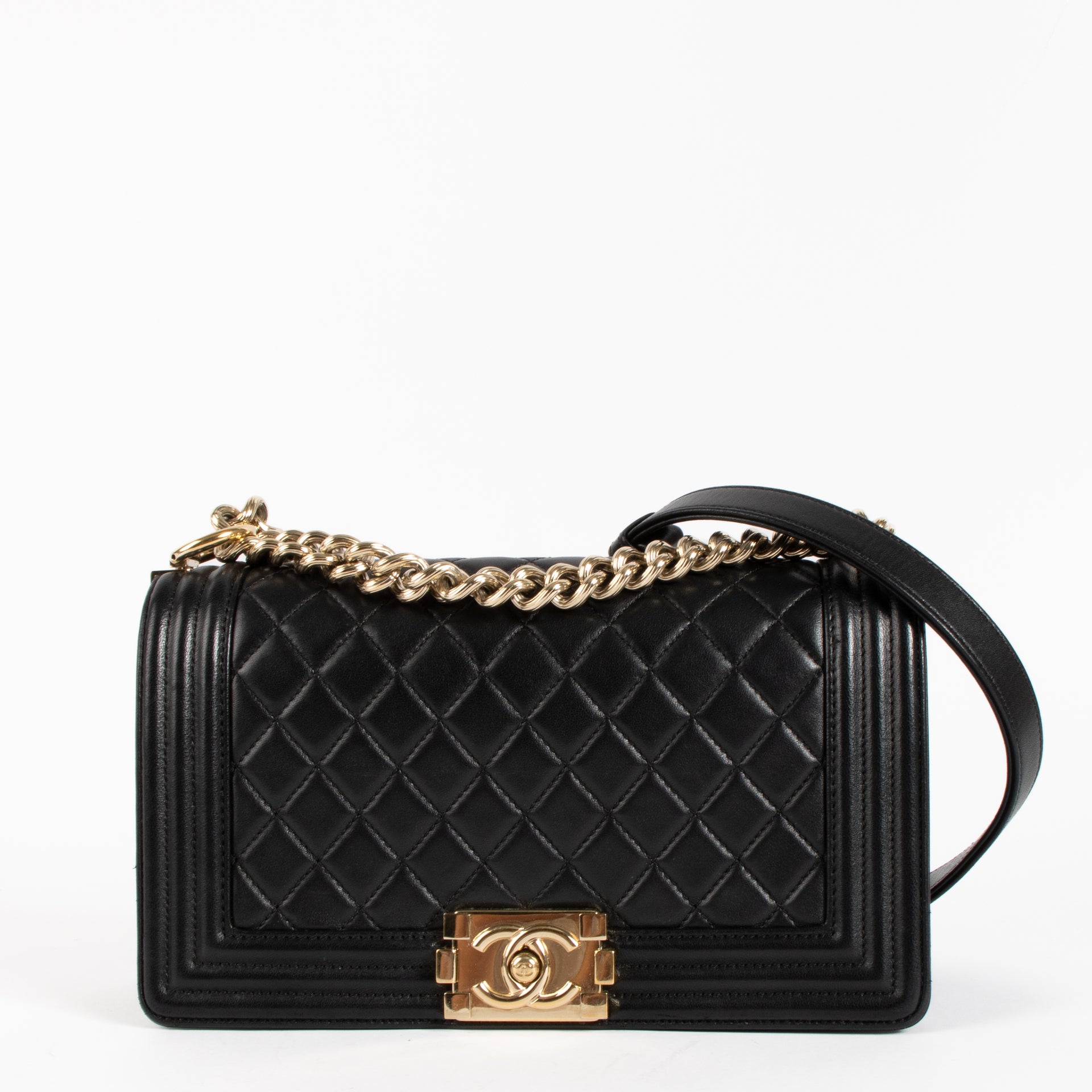 Chanel Black Calfskin Medium Boy Chanel Bag