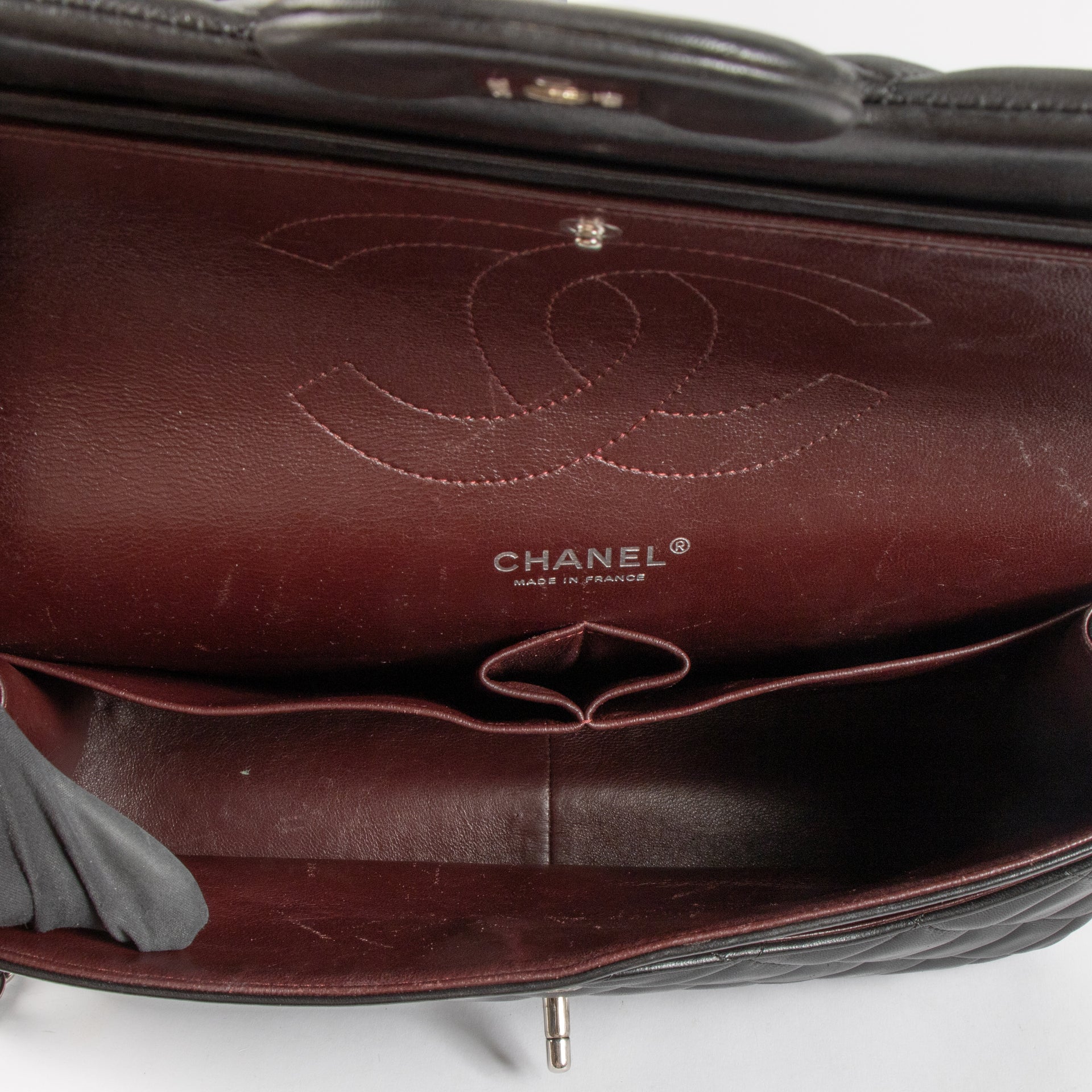 Chanel Black Lambskin Jumbo/Large Classic Bag