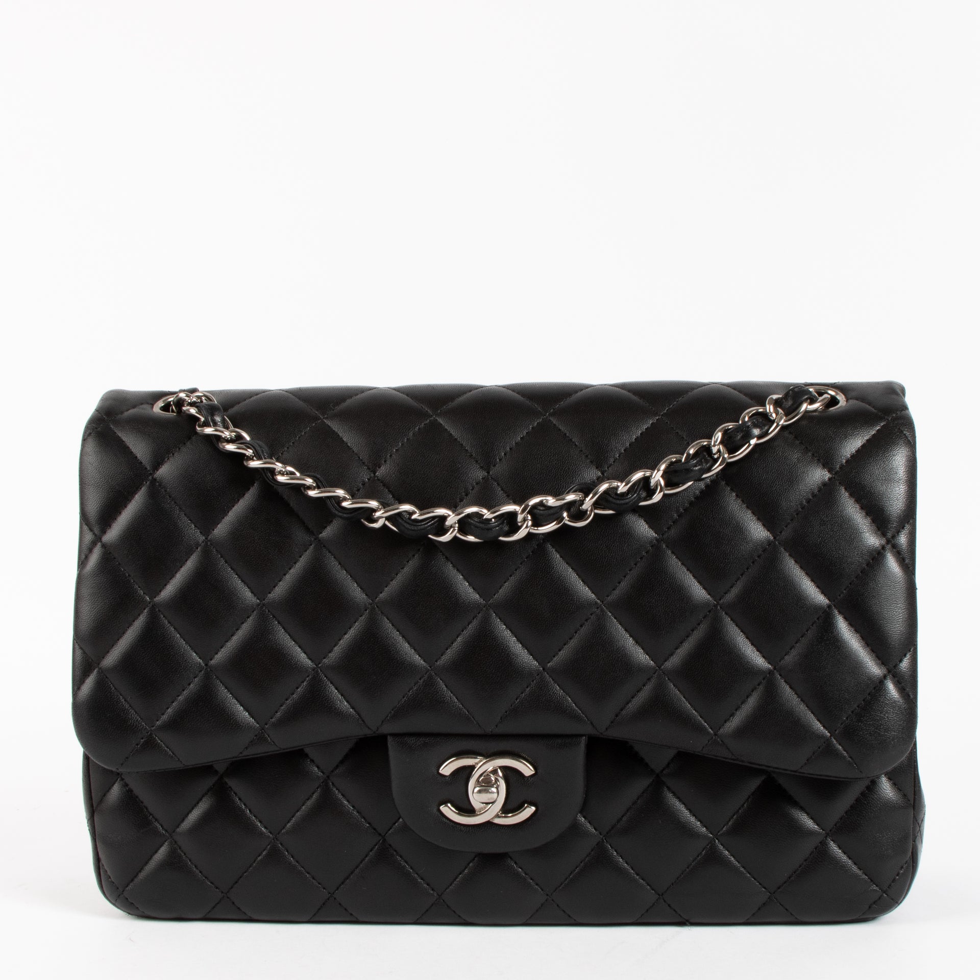 Chanel Black Lambskin Jumbo/Large Classic Bag