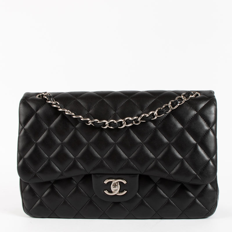 Chanel Black Lambskin Jumbo/Large Classic Bag