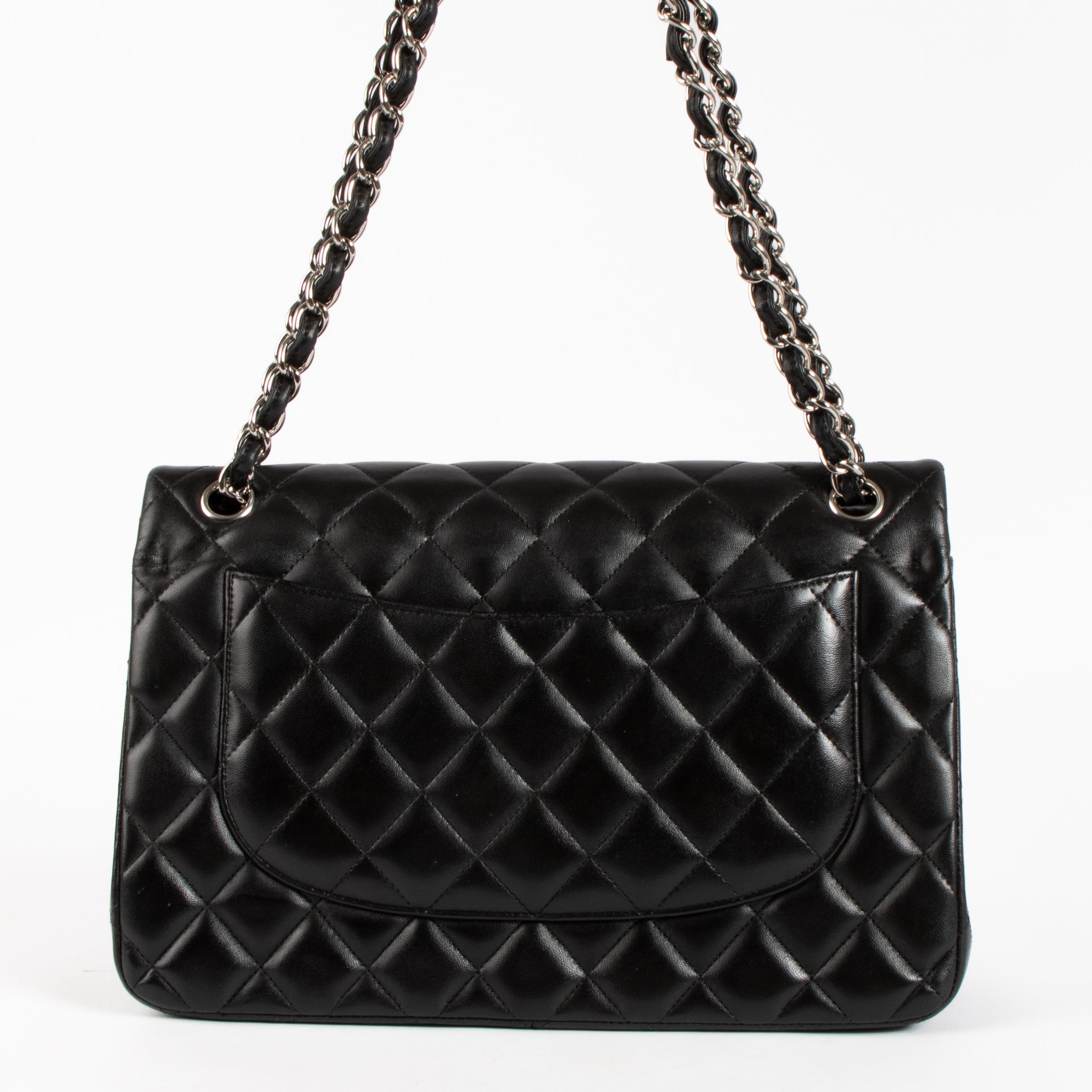 Chanel Black Lambskin Jumbo/Large Classic Bag