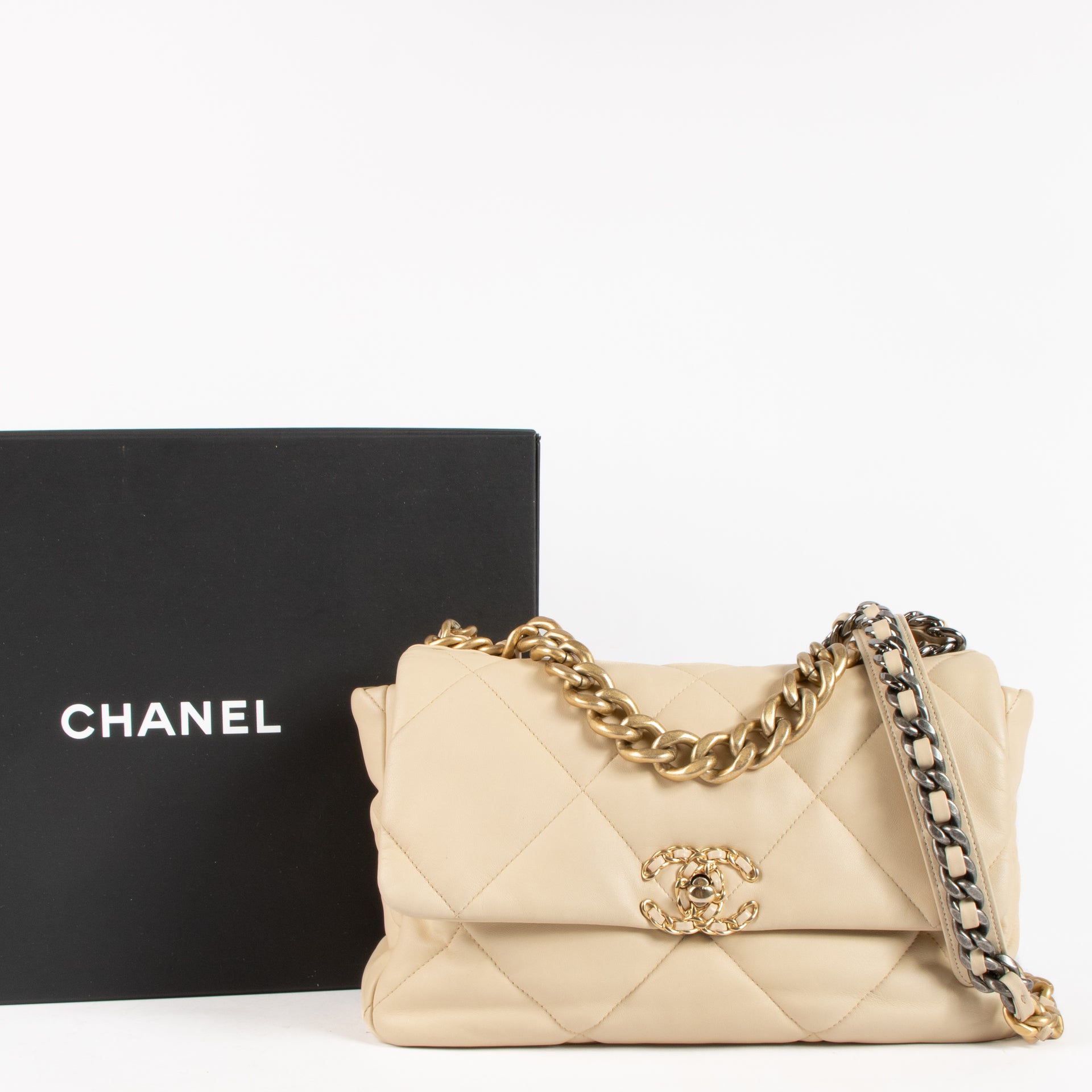 Chanel Beige Lambskin Large Chanel 19 Bag