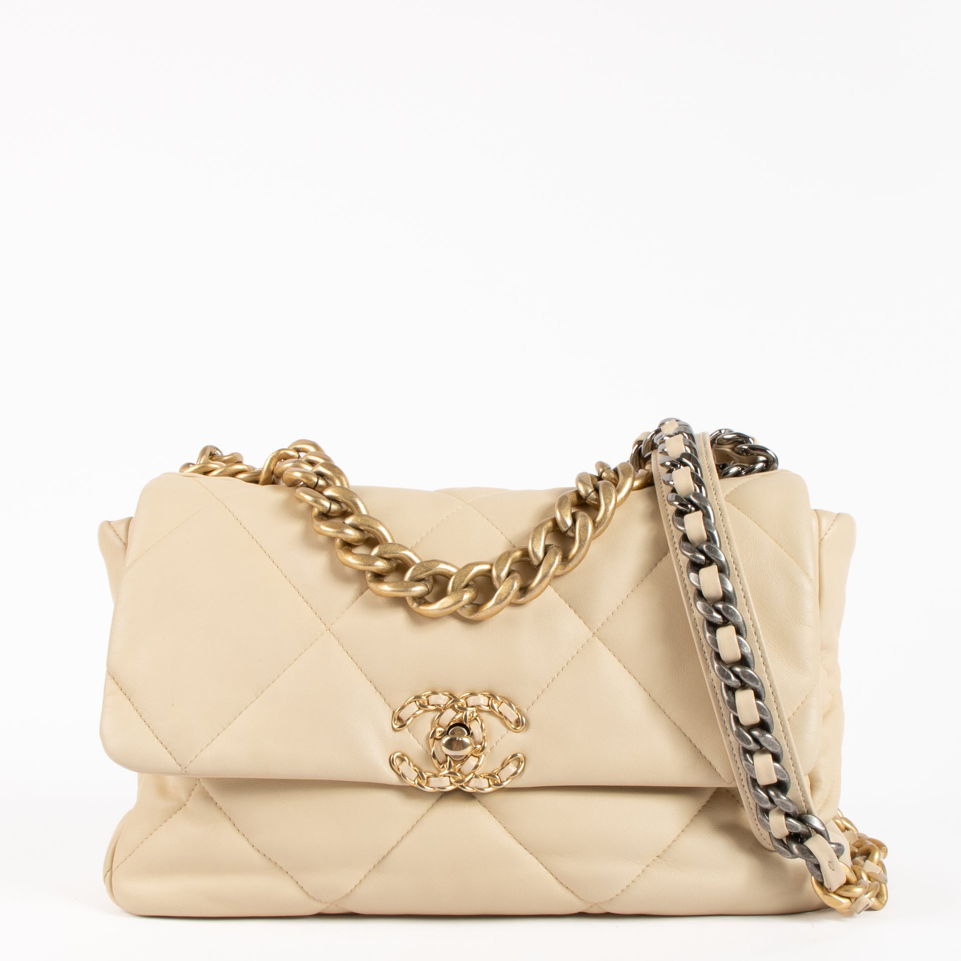 Chanel Beige Lambskin Large Chanel 19 Bag