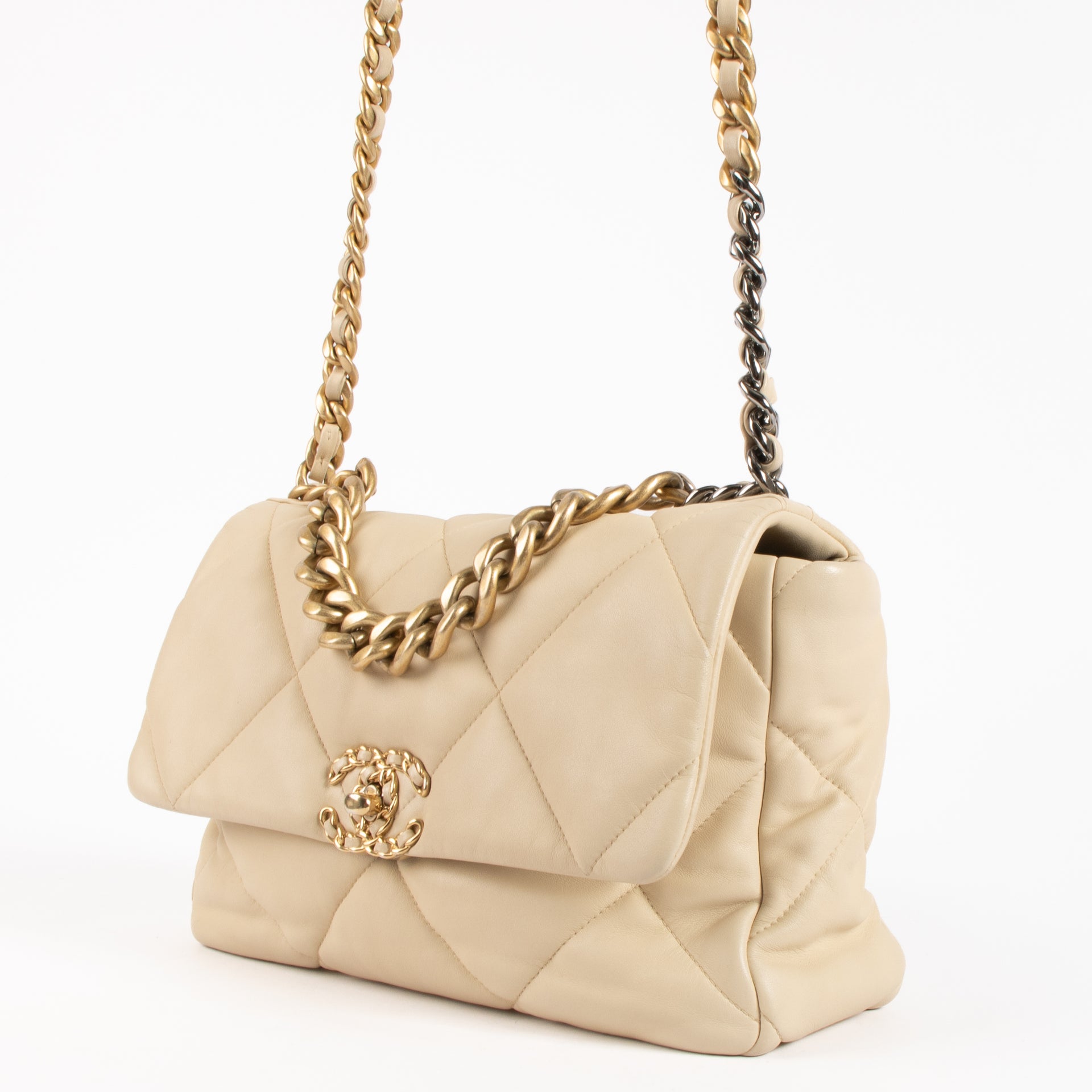 Chanel Beige Lambskin Large Chanel 19 Bag