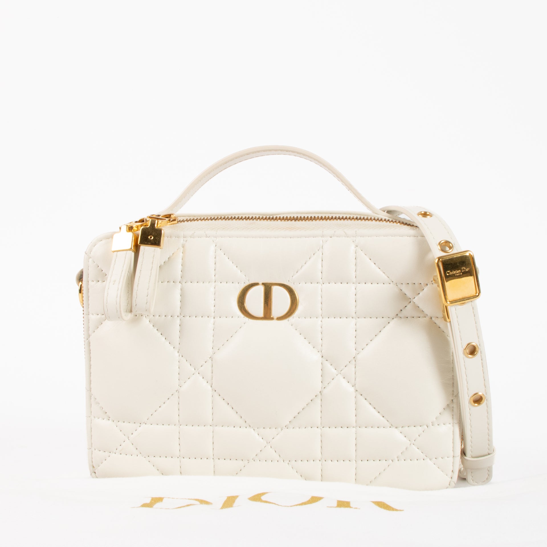 Christian Dior White Macrocannage Calfskin Caro Box Bag