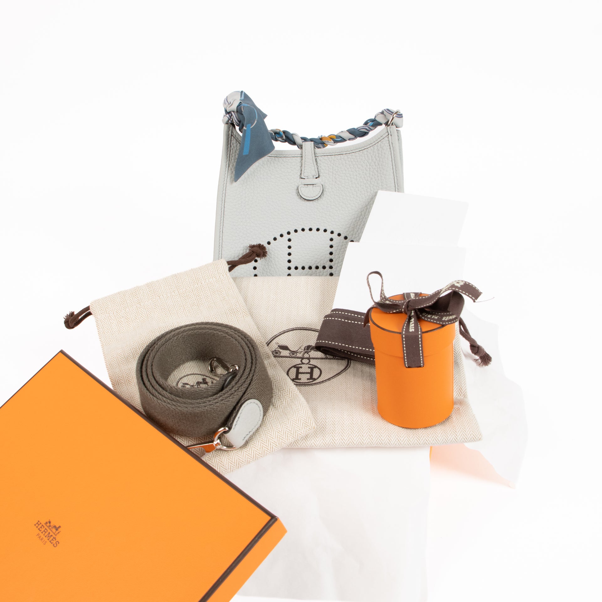 Hermès Evelyne 16 Bleu Pale/Gris Etain Clemence PHW