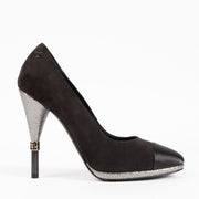 Shop the authentic Chanel Black Suede Cap-Toe Metallic Heel on Labellov.com !
