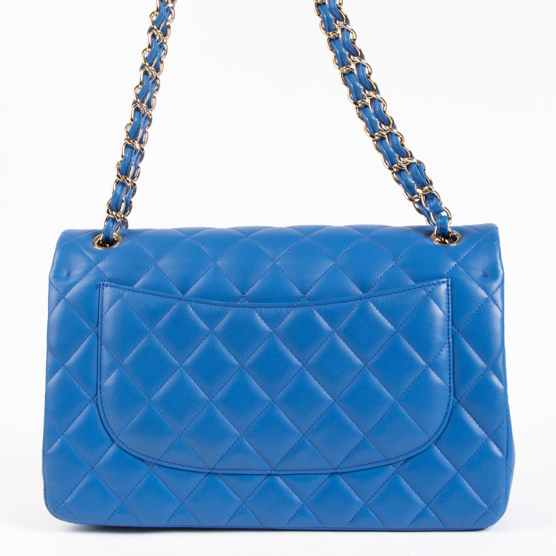 Chanel Blue Lambskin Large/Jumbo Classic Handbag