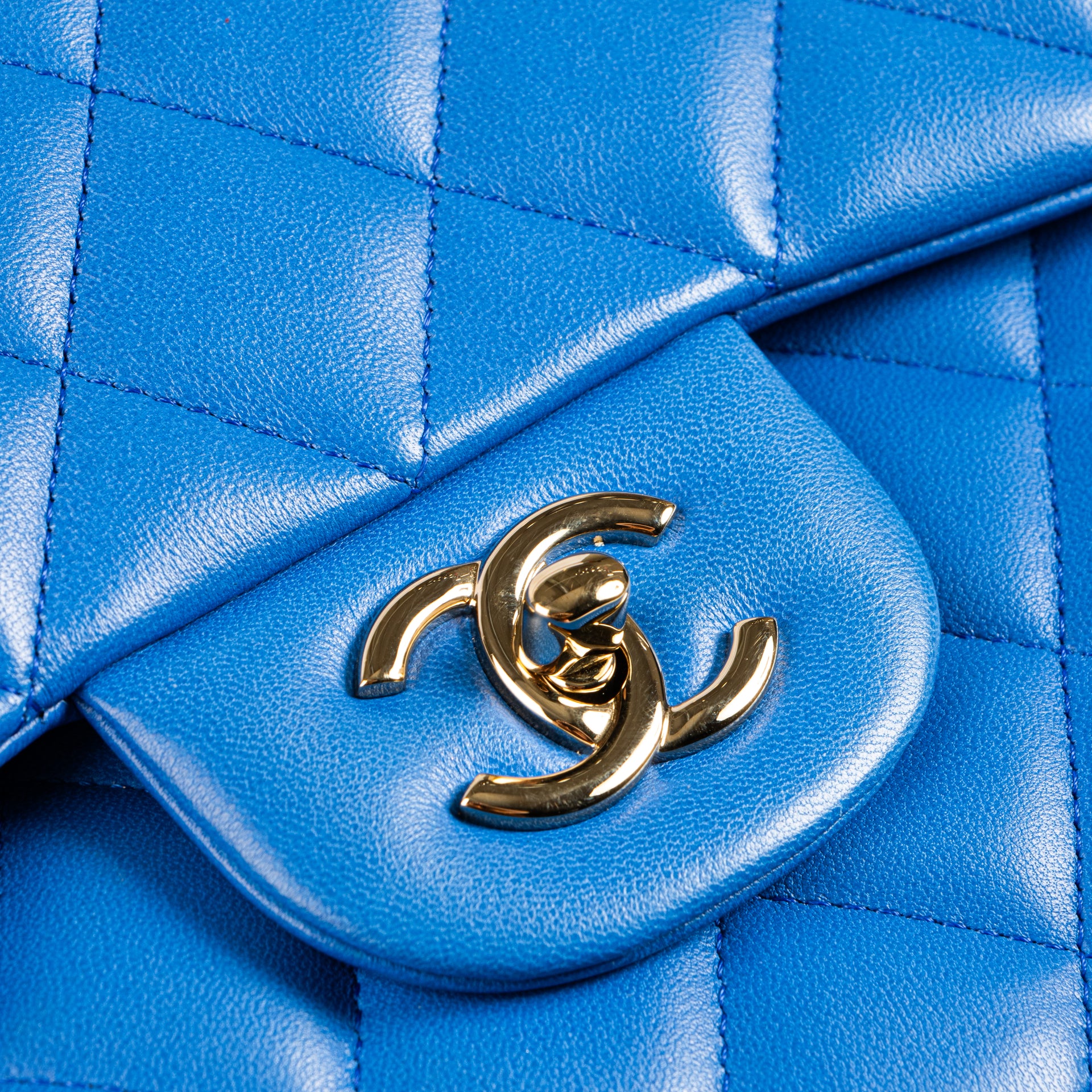 Chanel Blue Lambskin Large/Jumbo Classic Handbag