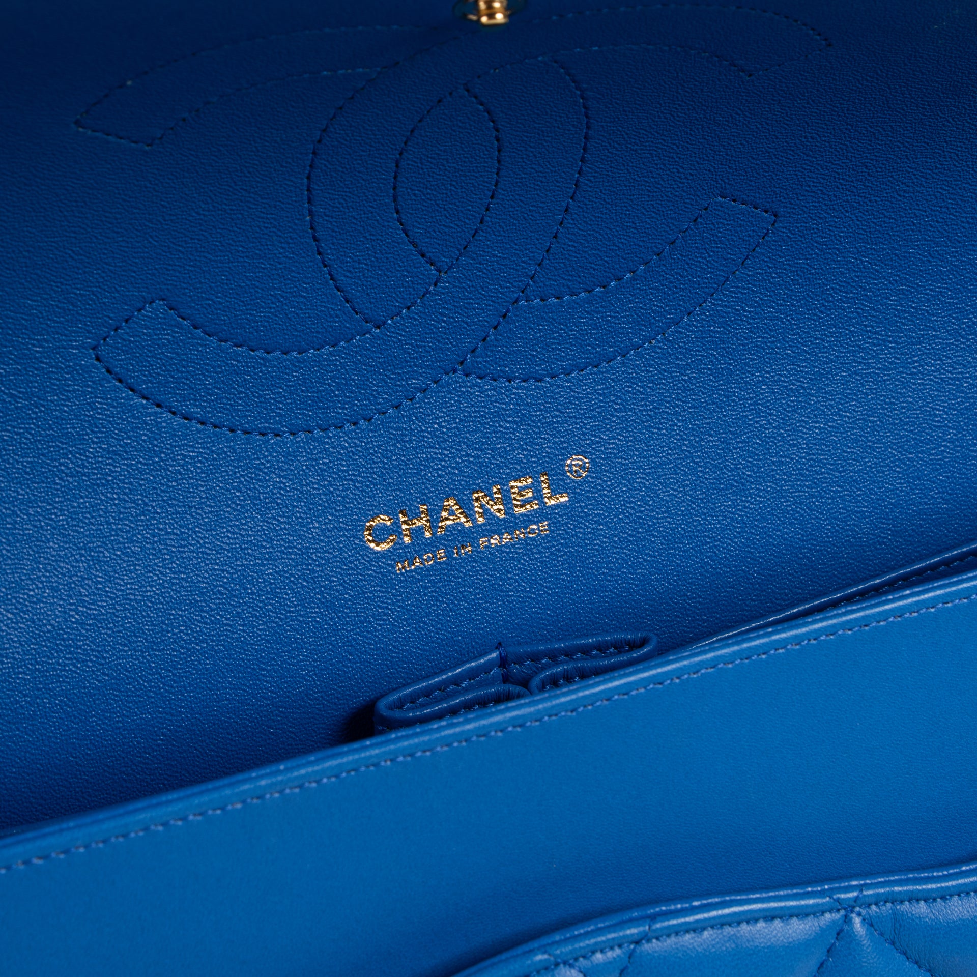 Chanel Blue Lambskin Large/Jumbo Classic Handbag