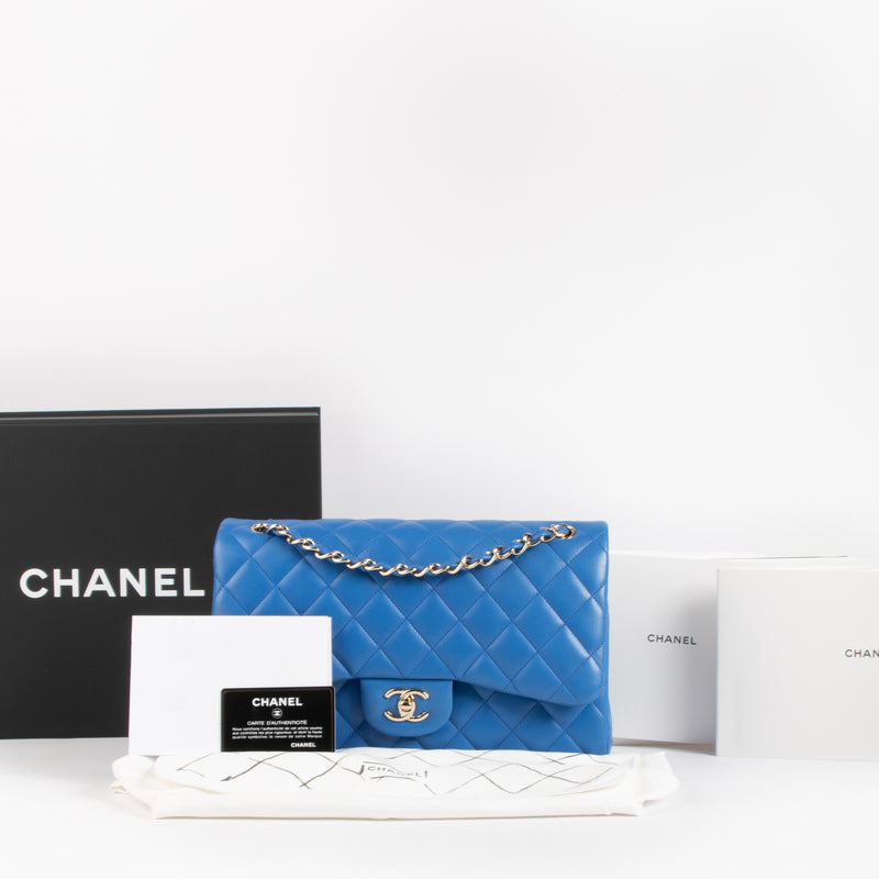 Chanel Blue Lambskin Large/Jumbo Classic Handbag
