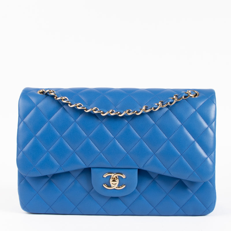 Chanel Blue Lambskin Large/Jumbo Classic Handbag