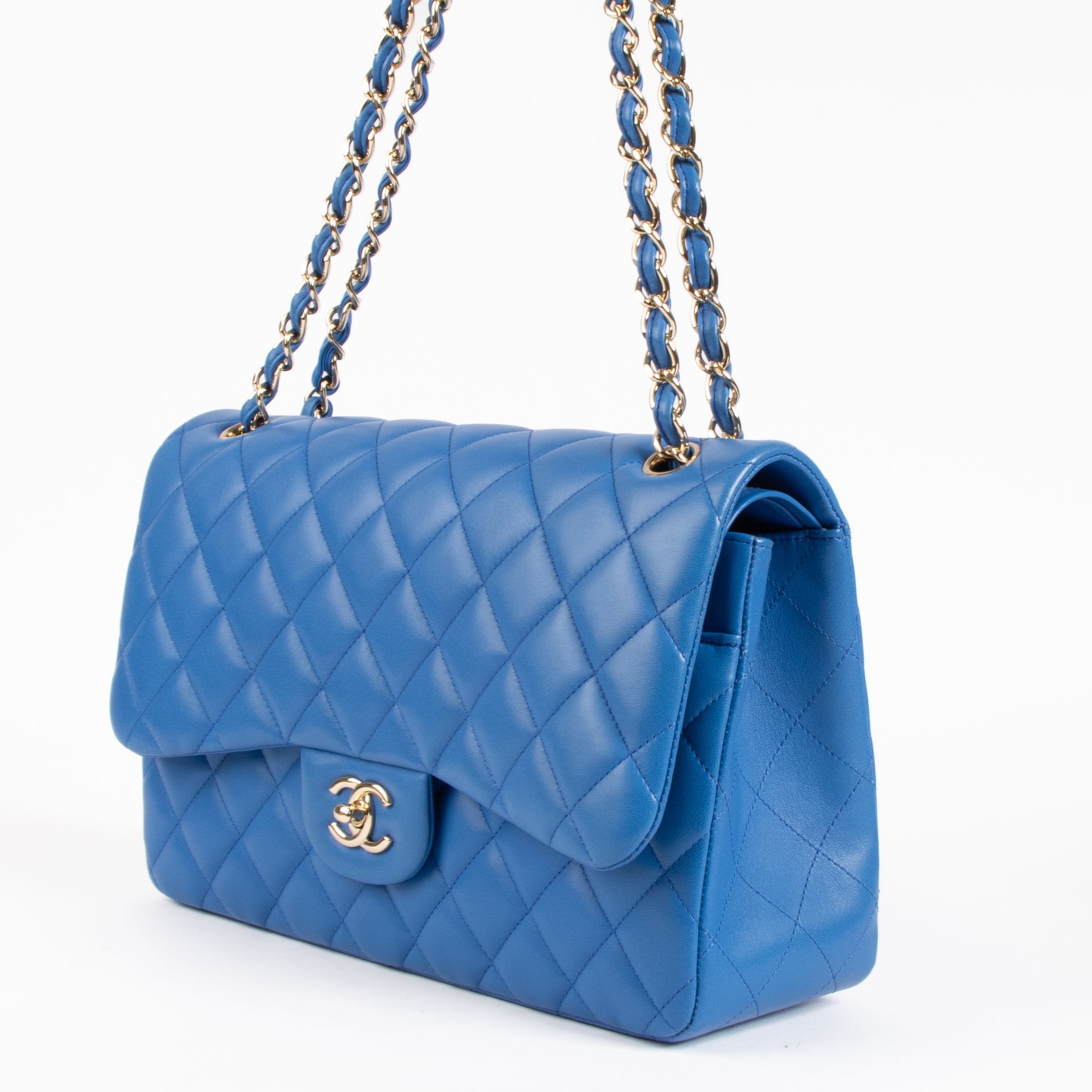 Chanel Blue Lambskin Large/Jumbo Classic Handbag