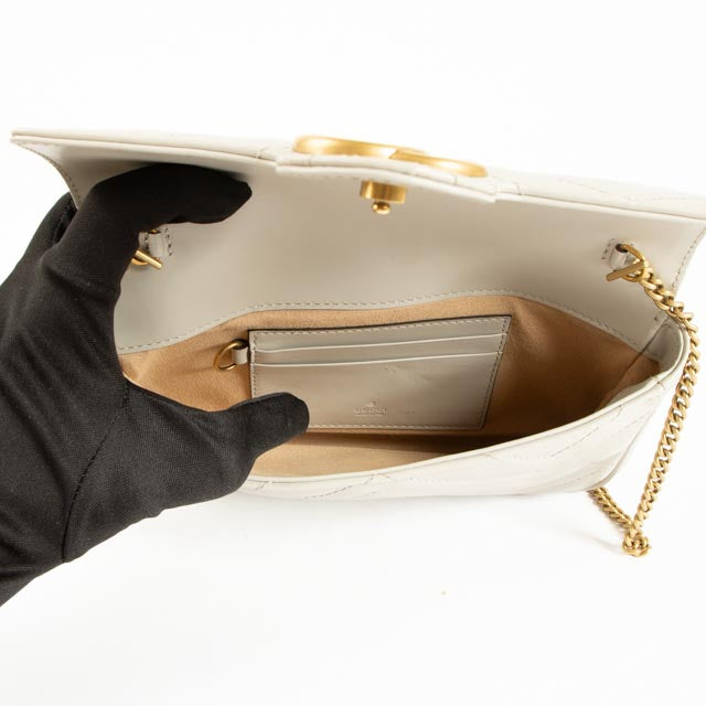 Gucci Grey Leather GG Marmont Small Shoulder Bag