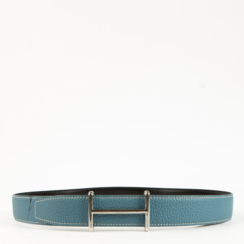 Hermès Bleu Jean/Black Togo/Box Idem Reversible Belt - Size 95