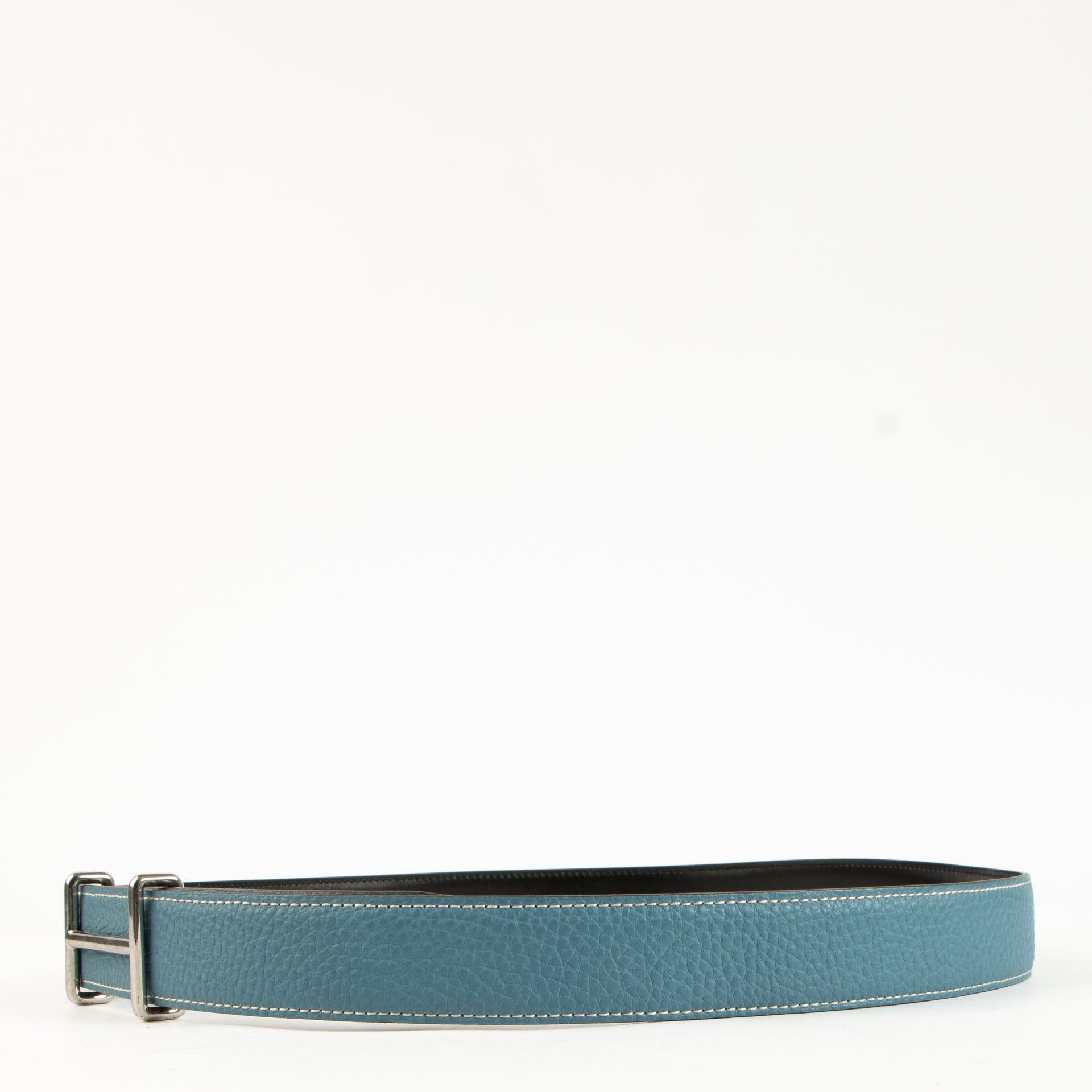 Hermès Bleu Jean/Black Togo/Box Idem Reversible Belt - Size 95