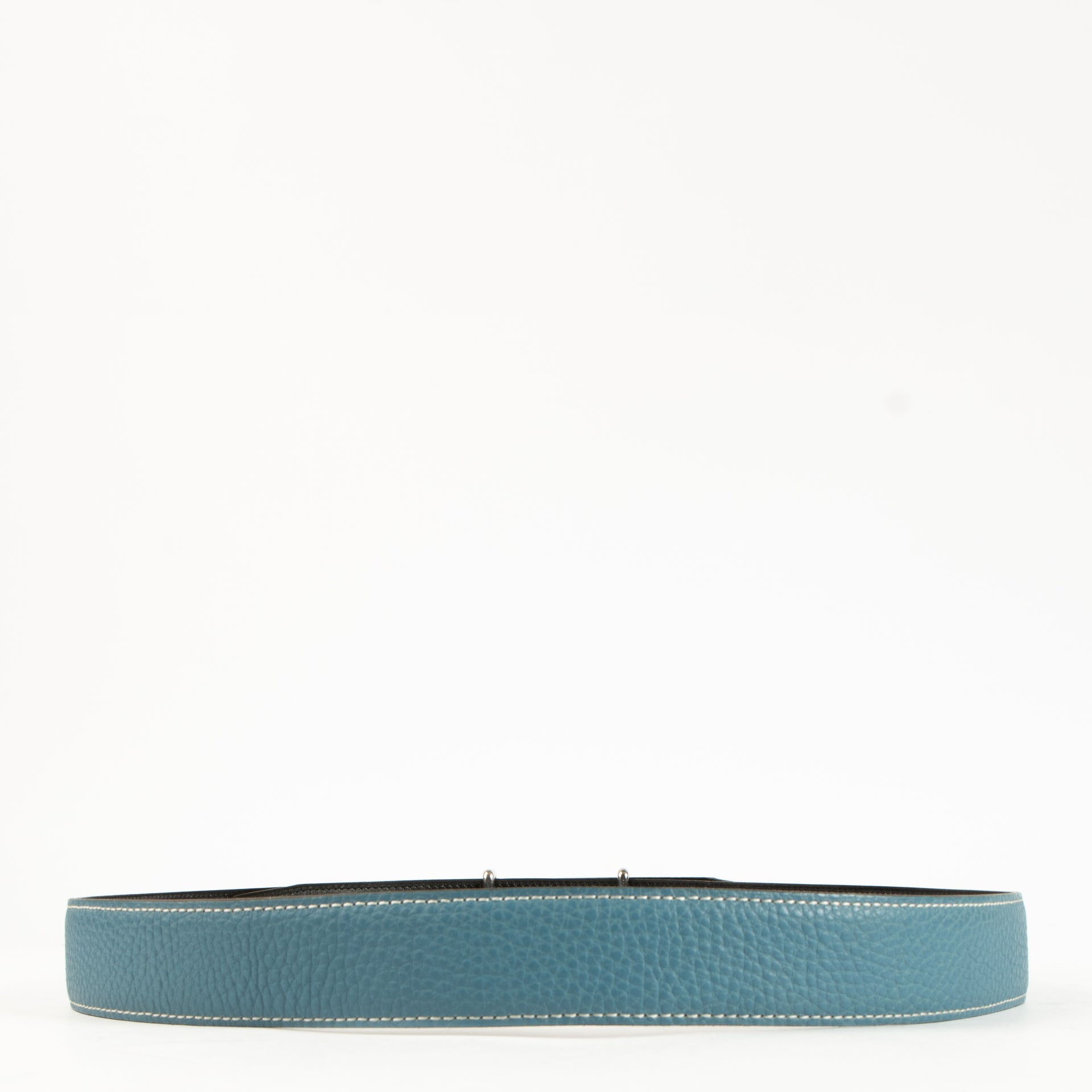 Hermès Bleu Jean/Black Togo/Box Idem Reversible Belt - Size 95