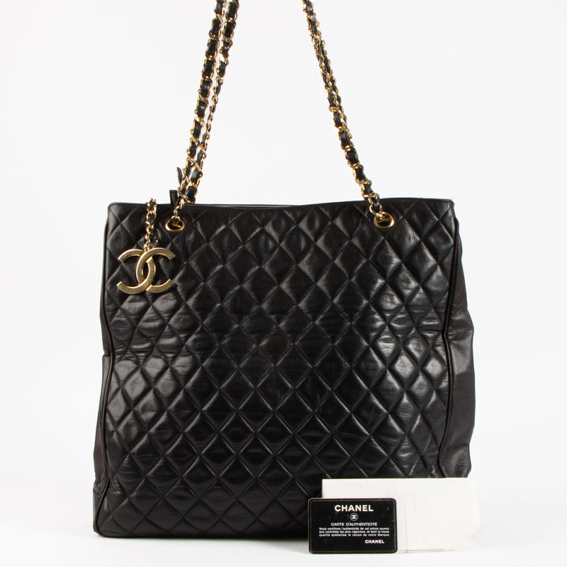 Chanel Vintage Black Quilted Lambskin Large Tote Bag