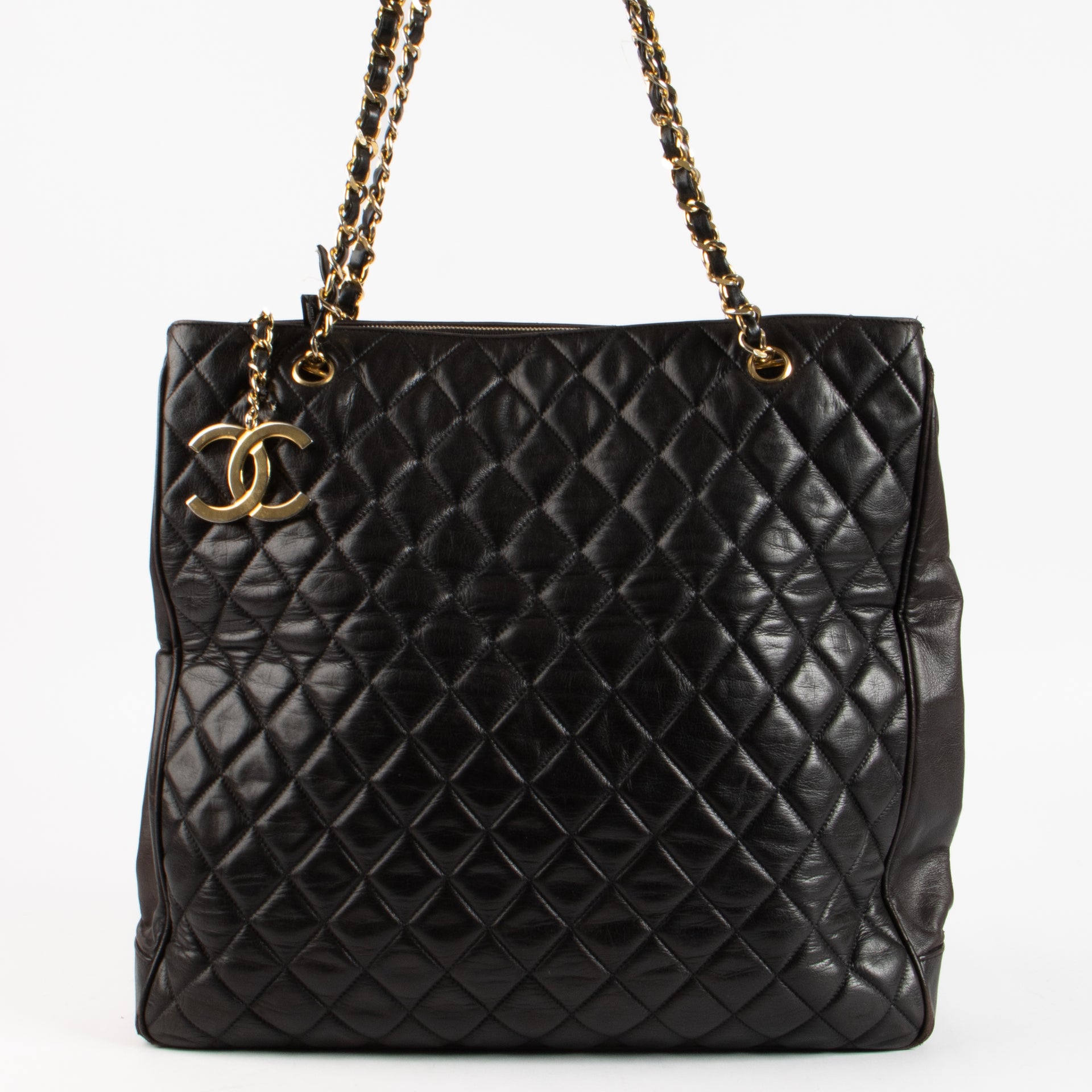 Chanel Vintage Black Quilted Lambskin Large Tote Bag