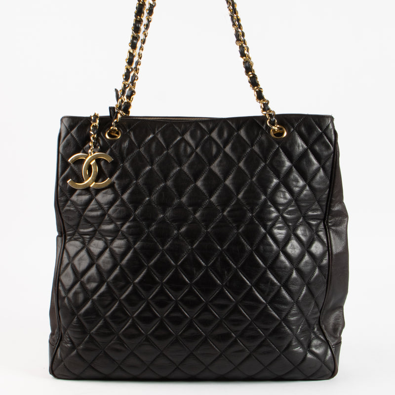 Chanel Vintage Black Quilted Lambskin Large Tote Bag