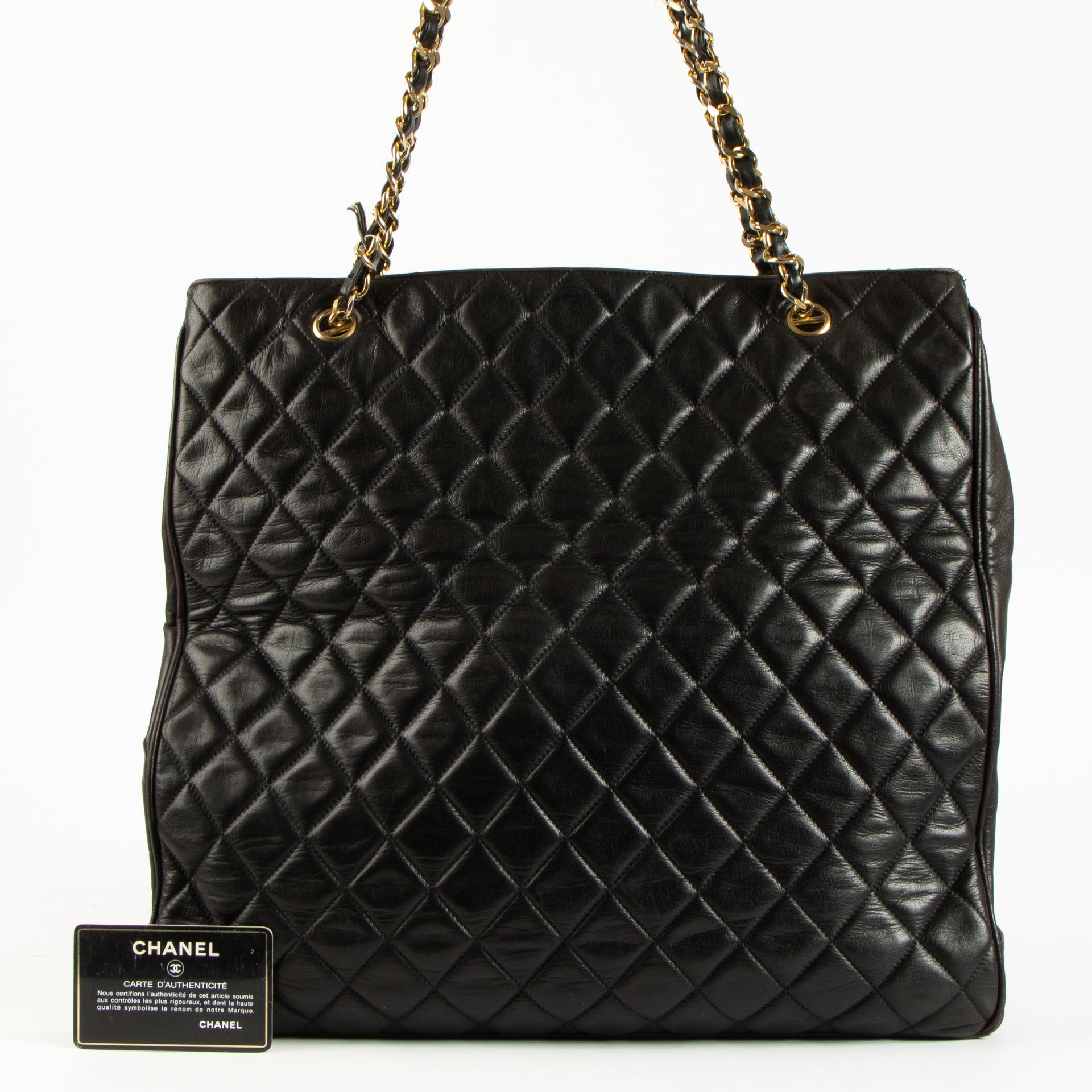 Chanel Vintage Black Quilted Lambskin Large Tote Bag