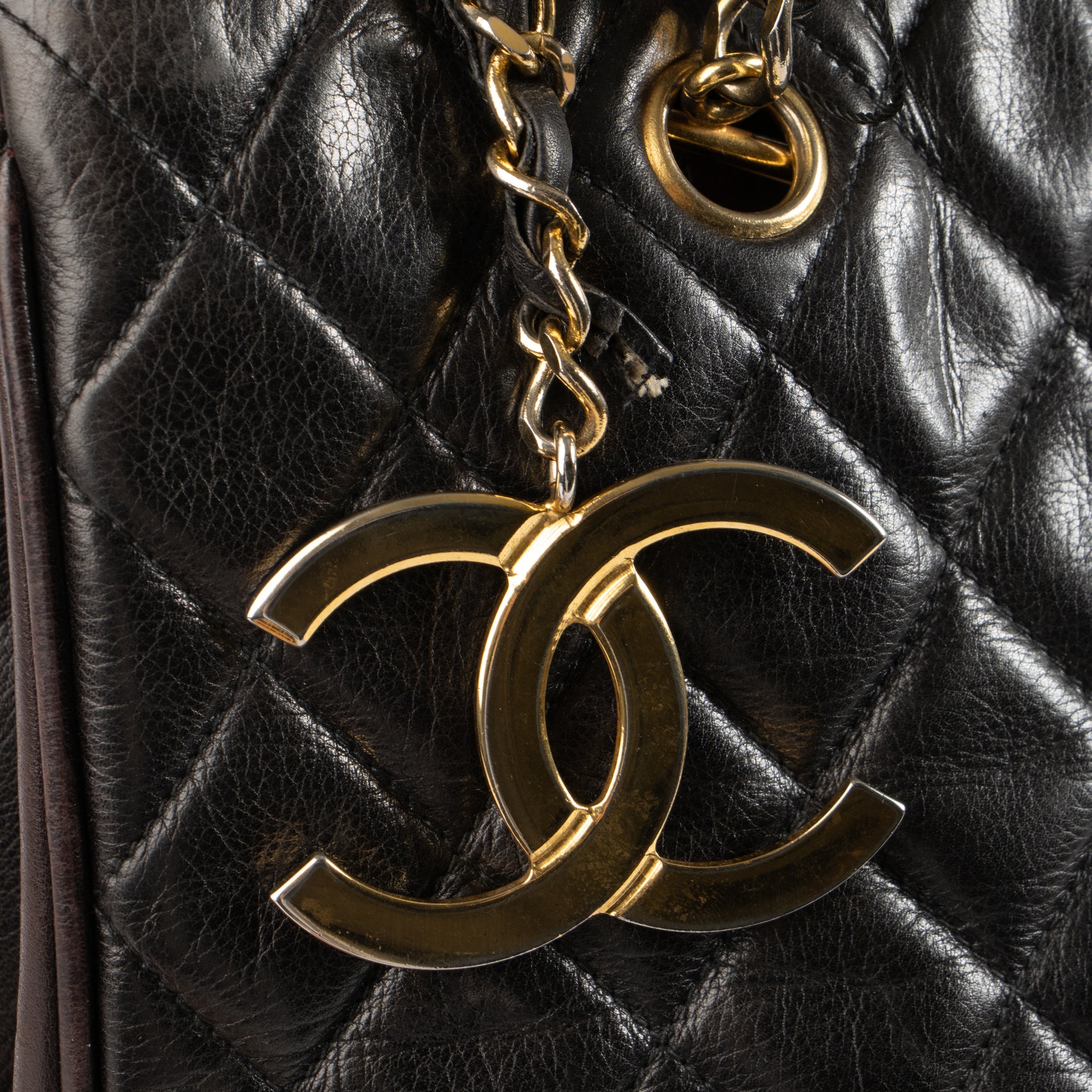 Chanel Vintage Black Quilted Lambskin Large Tote Bag