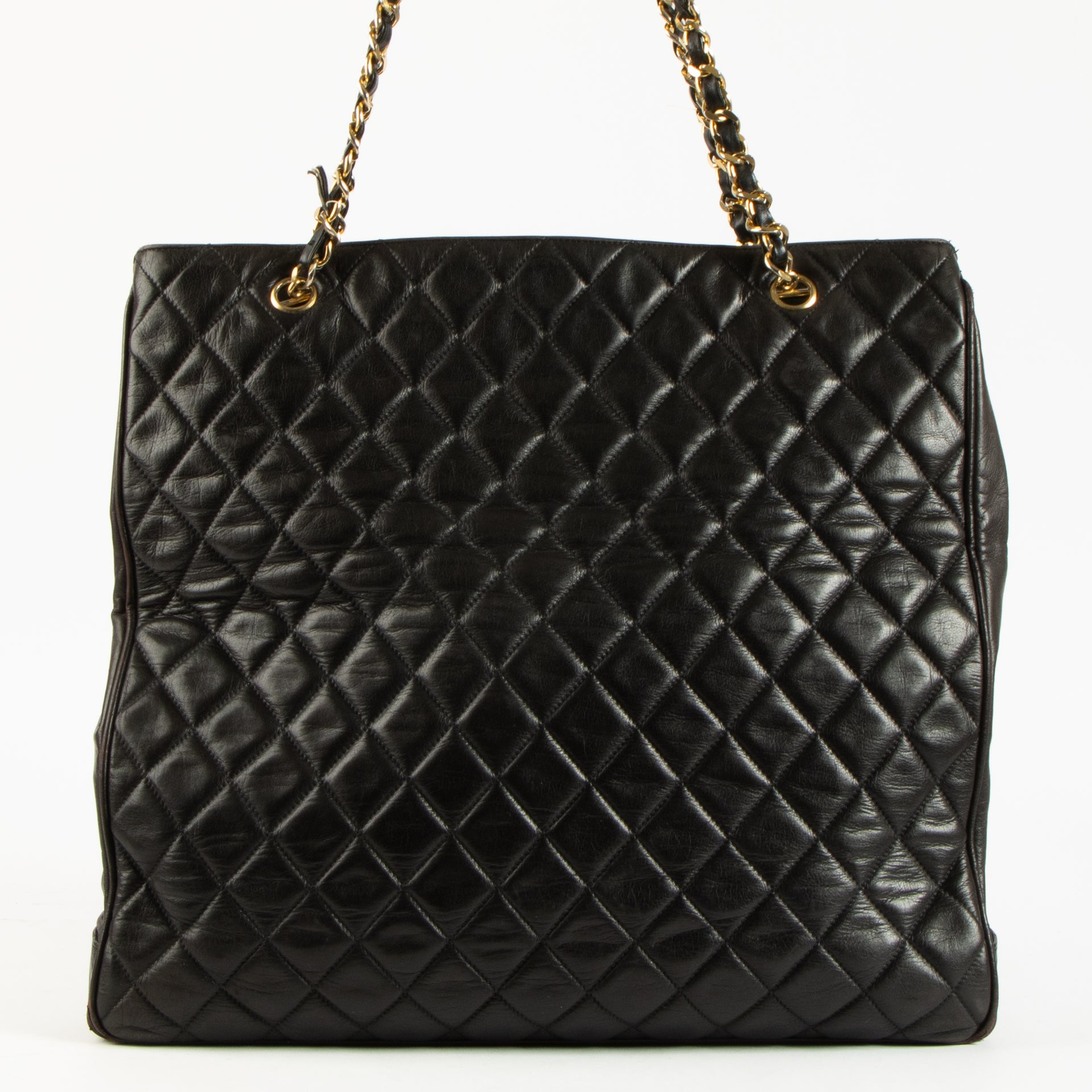Chanel Vintage Black Quilted Lambskin Large Tote Bag