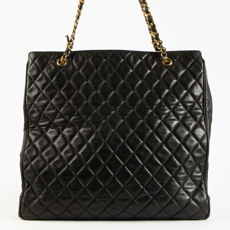Chanel Vintage Black Quilted Lambskin Large Tote Bag