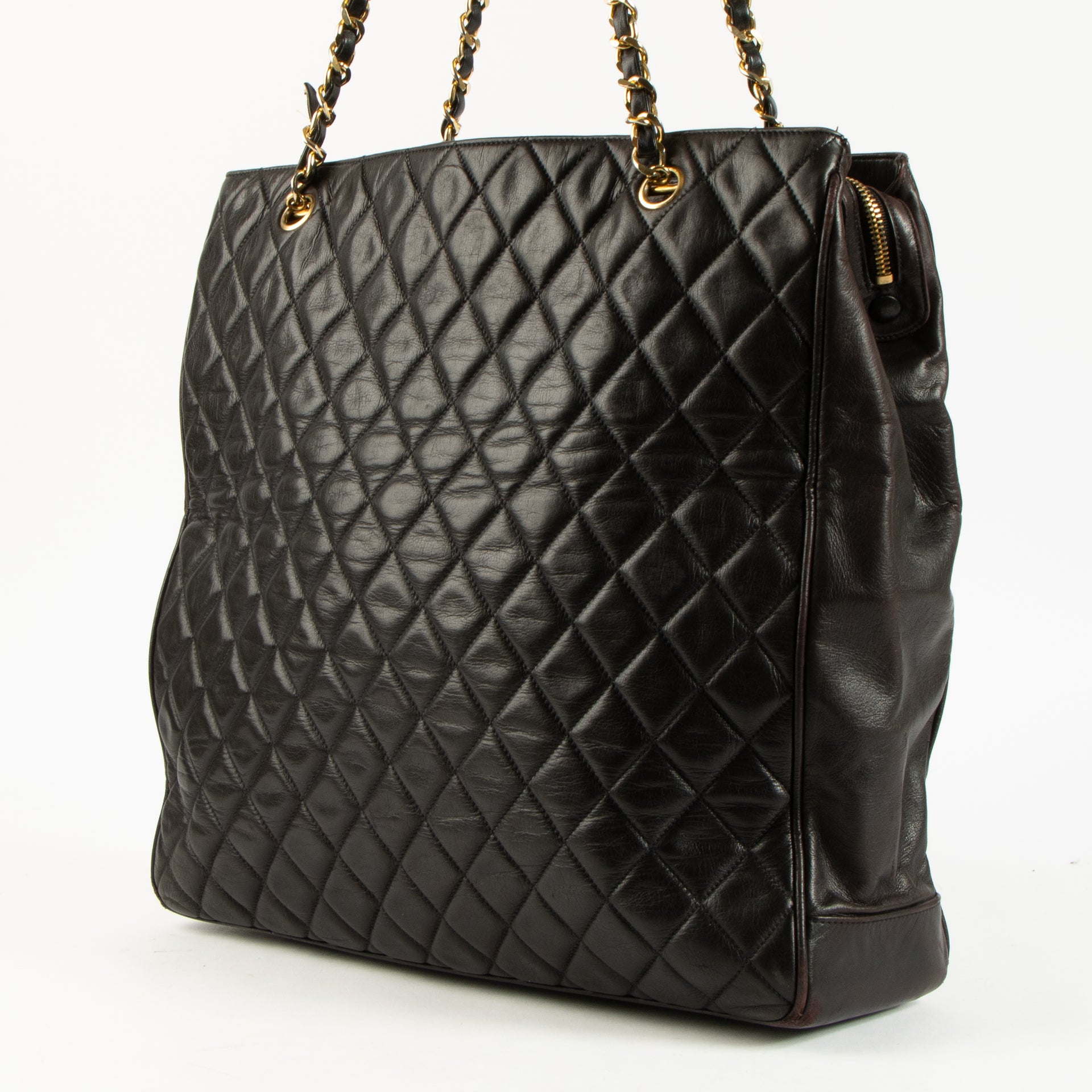 Chanel Vintage Black Quilted Lambskin Large Tote Bag