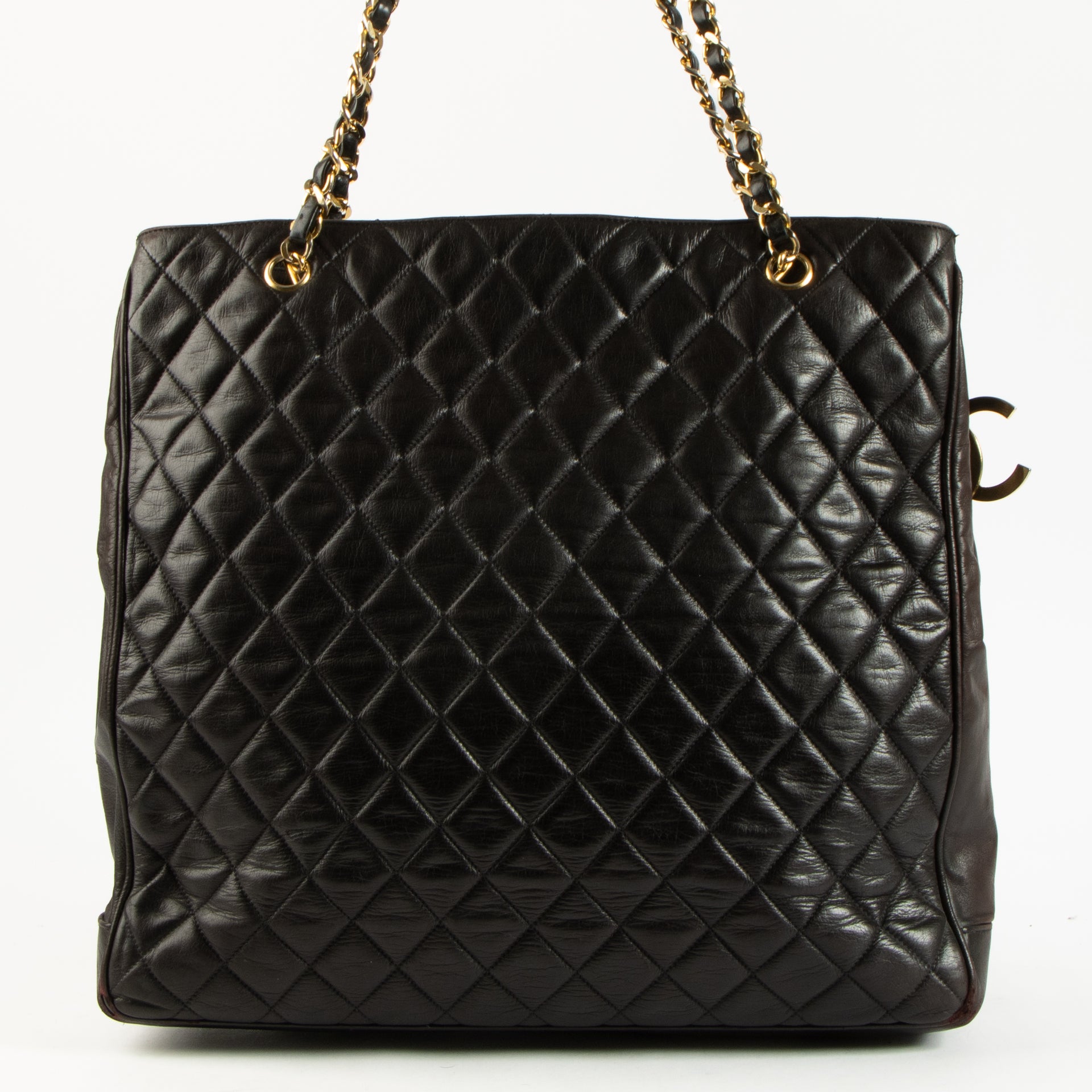 Chanel Vintage Black Quilted Lambskin Large Tote Bag