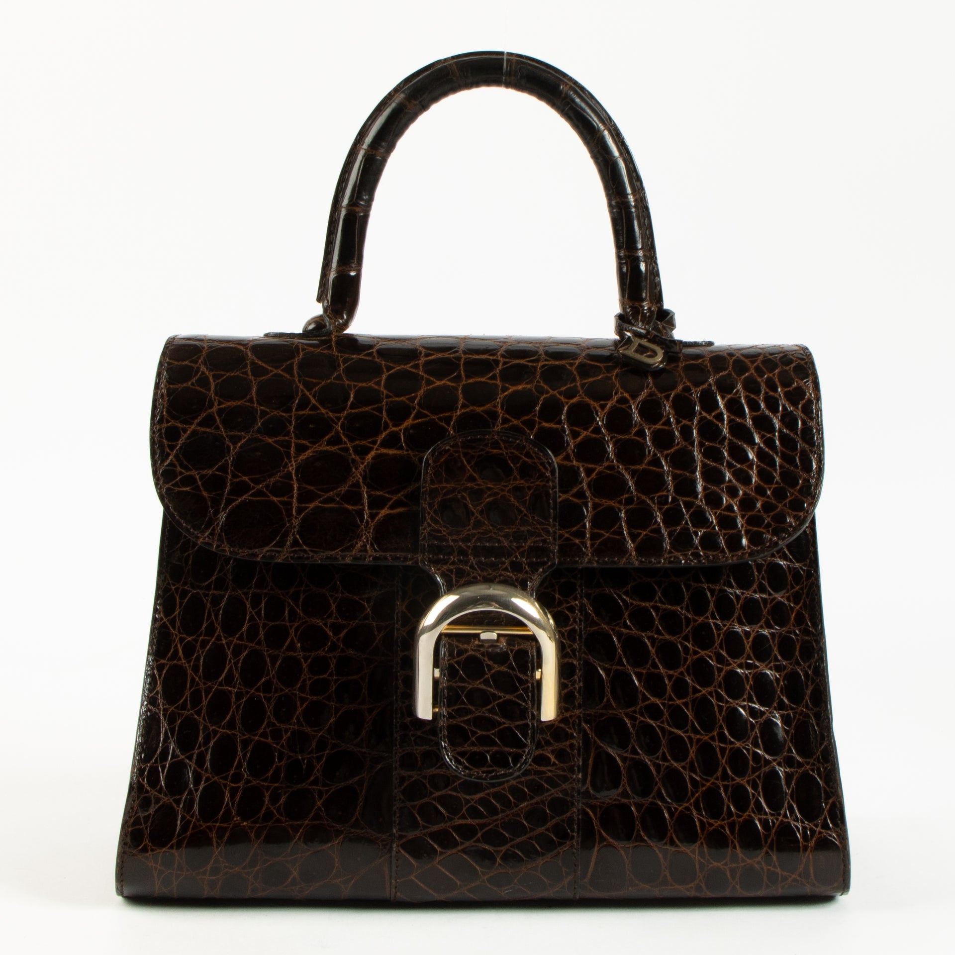 shop safe online at labellov in Antwerp this authentic second hand Delvaux Brown Brillant MM Croco Bag