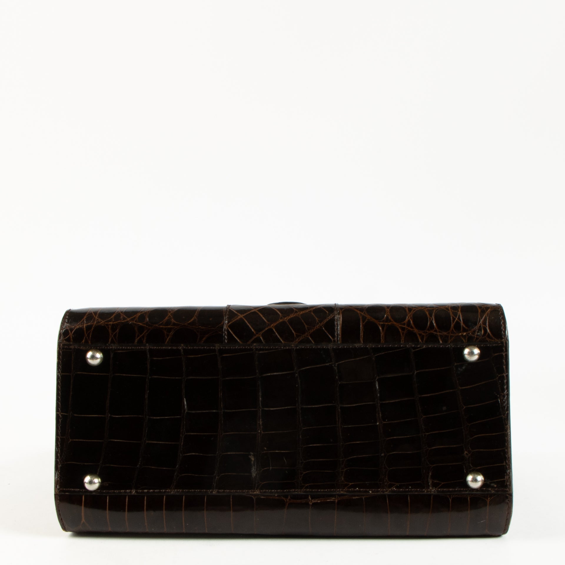 Delvaux Vintage Brown Shiny Crocodile Brillant MM Bag