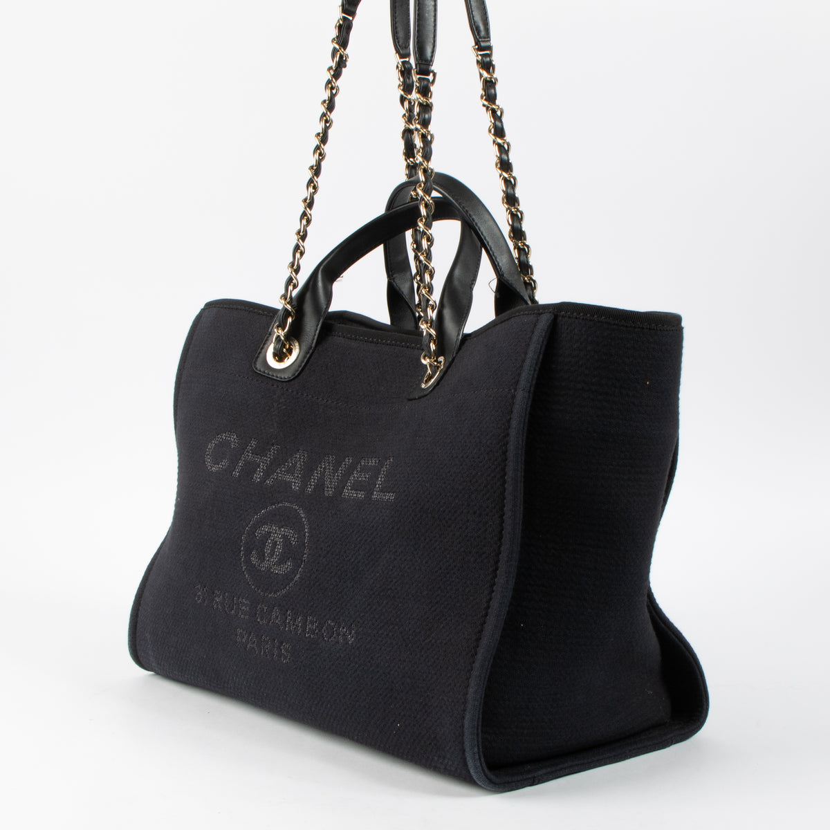 Shop this authentic Chanel Black Canvas Large Deauville Bag pre-loved on Labellov.com