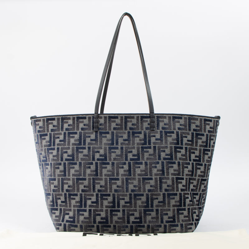 Shop this authentic Fendi Blue Denim FF-Jacquard Large Roll Tote Bag pre-loved on Labellov.com