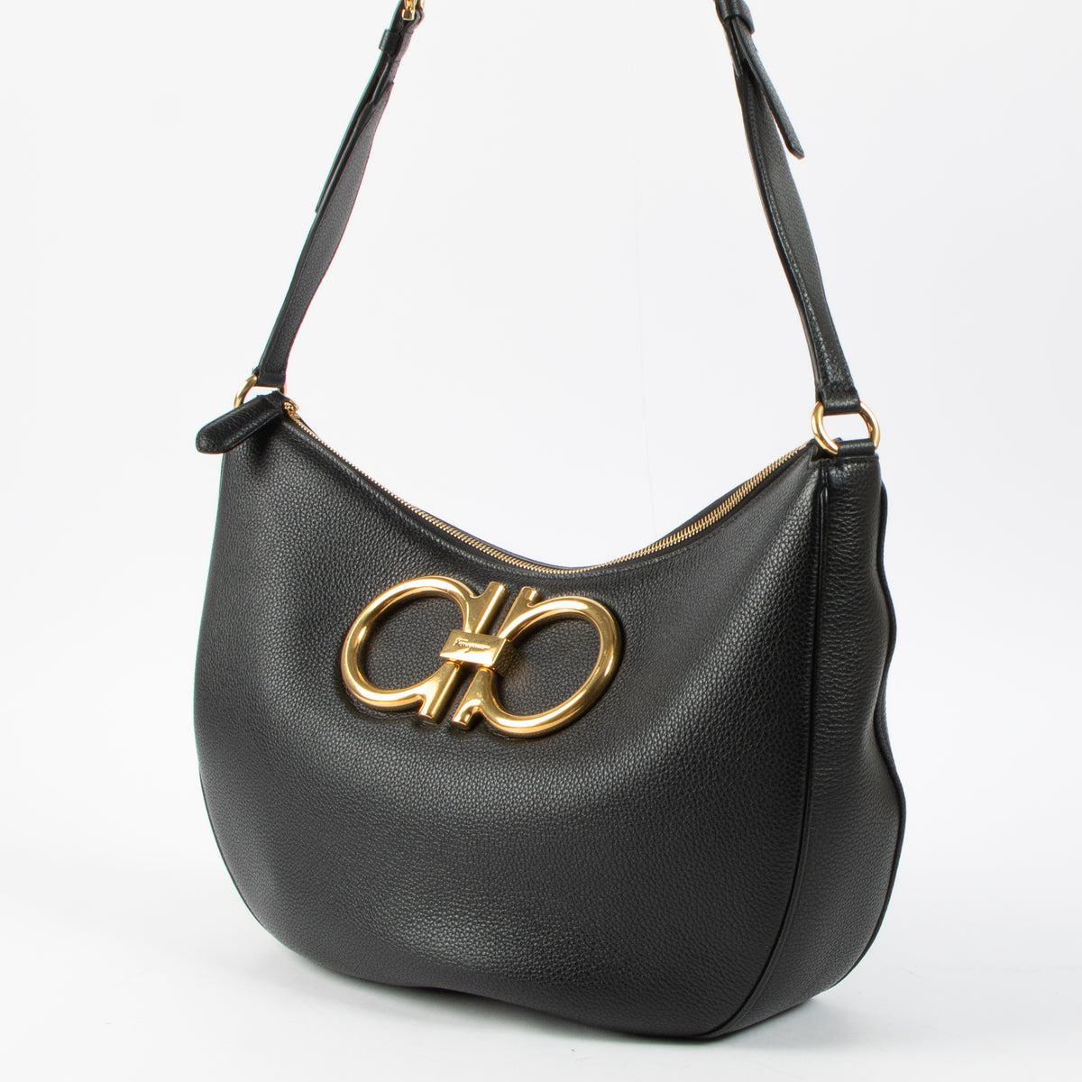 Shop this authentic Ferragamo Black Maxi Gancio Hobo Bag pre-loved on Labellov.com
