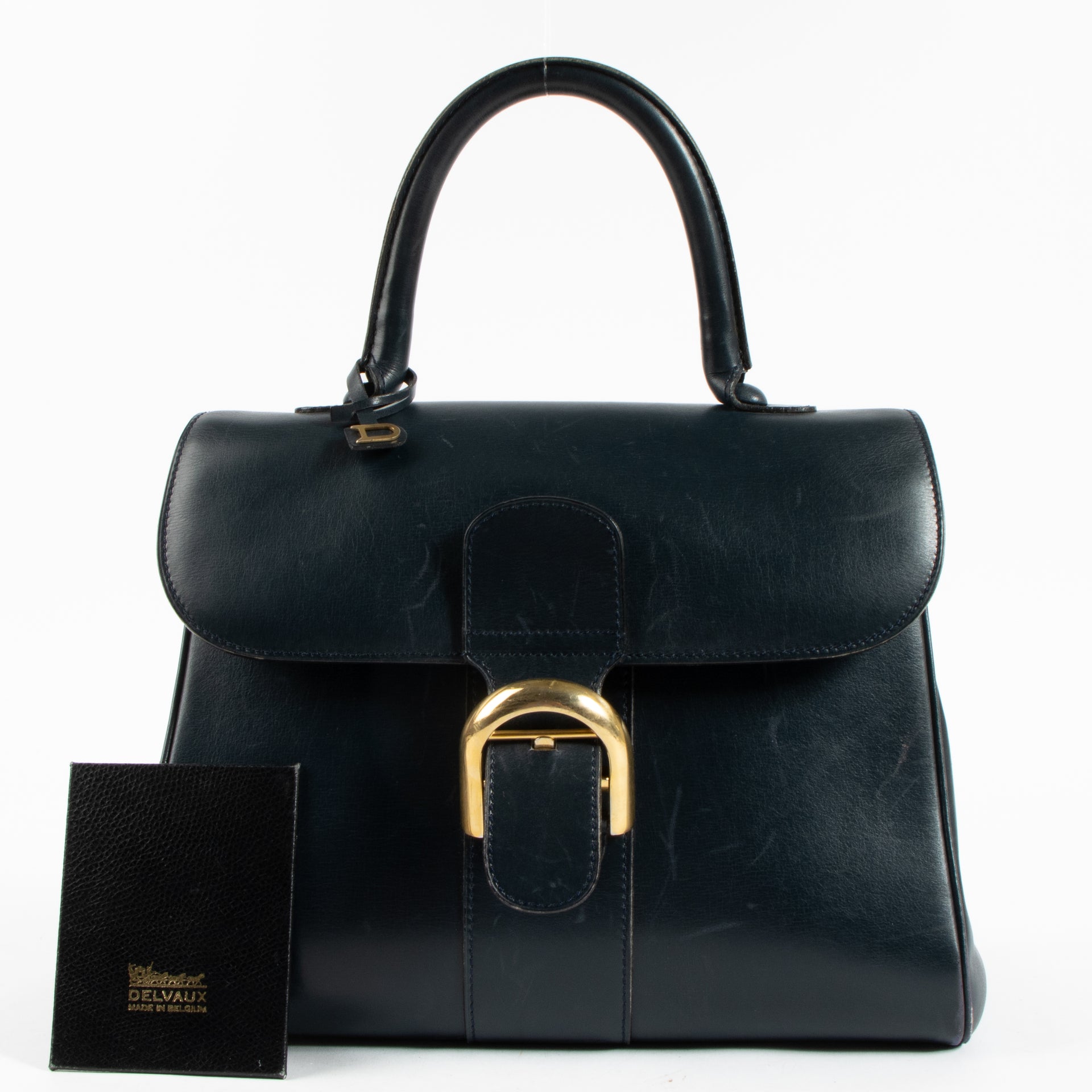 Delvaux 1970s Blue Box Calf Brillant MM Bag