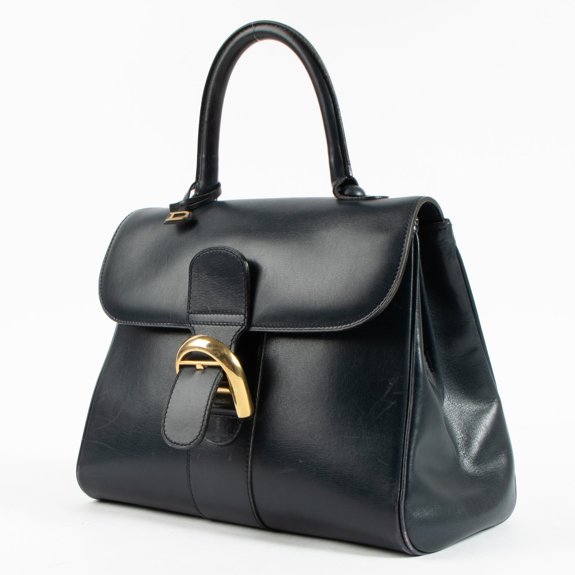 Delvaux 1970s Blue Box Calf Brillant MM Bag