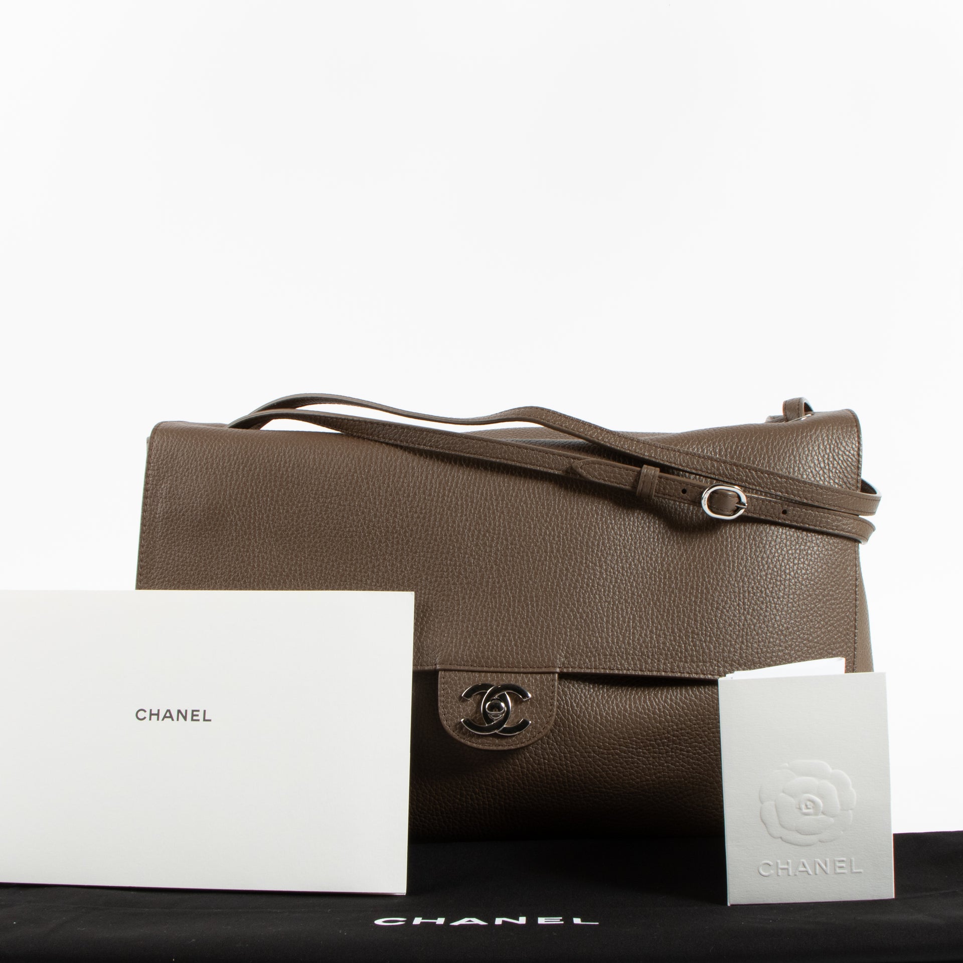 Shop the authentic Chanel Light Brown Grained Calfskin Maxi Flap Bag on Labellov.com !