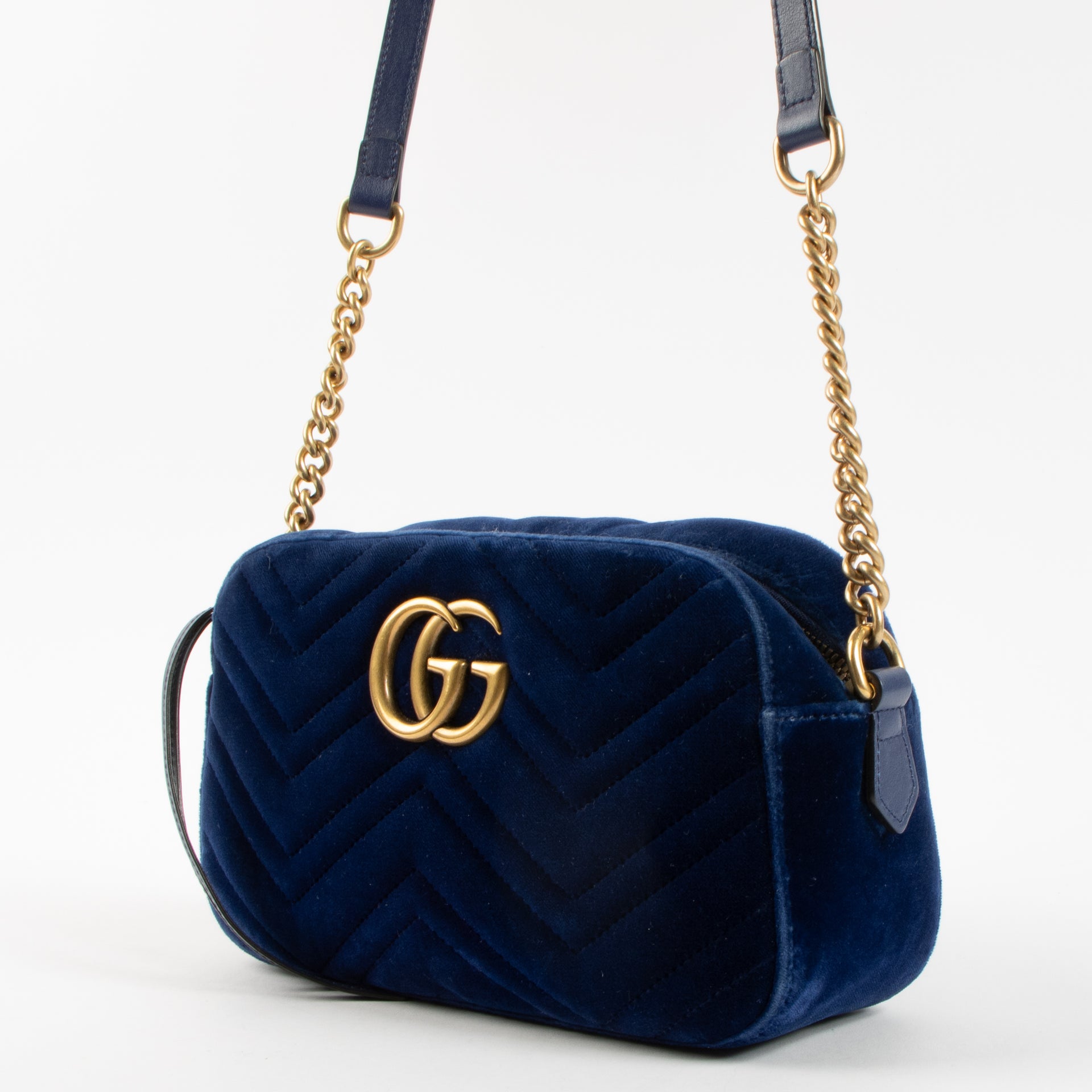 Gucci Blue Velvet GG Marmont Camera Bag
