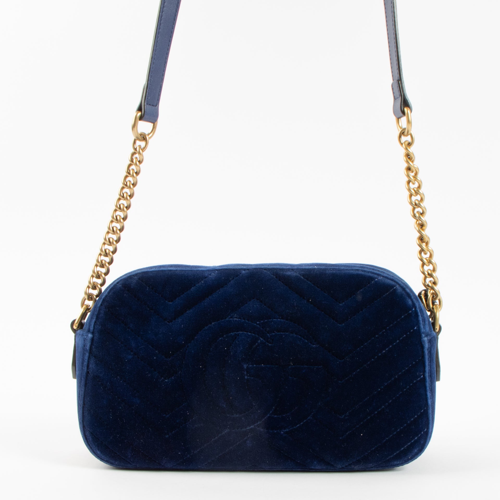 Gucci Blue Velvet GG Marmont Camera Bag