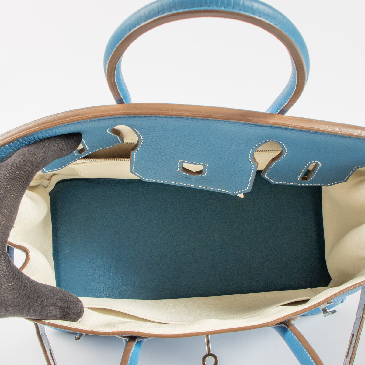 Hermes Birkin 30 Eclat Bleu Mykonos/White Togo PHW