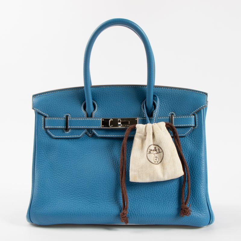 Hermes Birkin 30 Eclat Bleu Mykonos/White Togo PHW